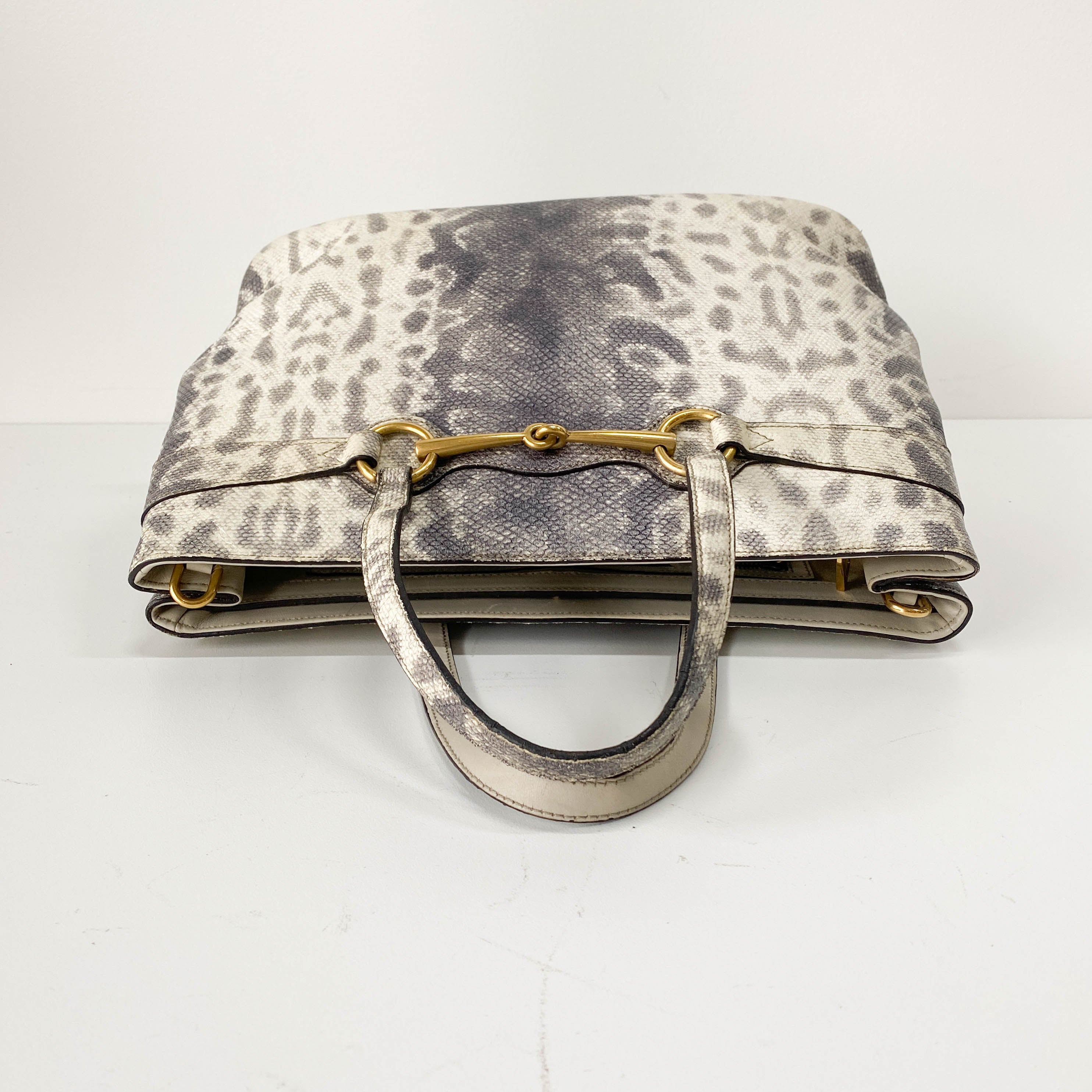 Horsebit Off-White Python Embossed Leather Shoulder Bag