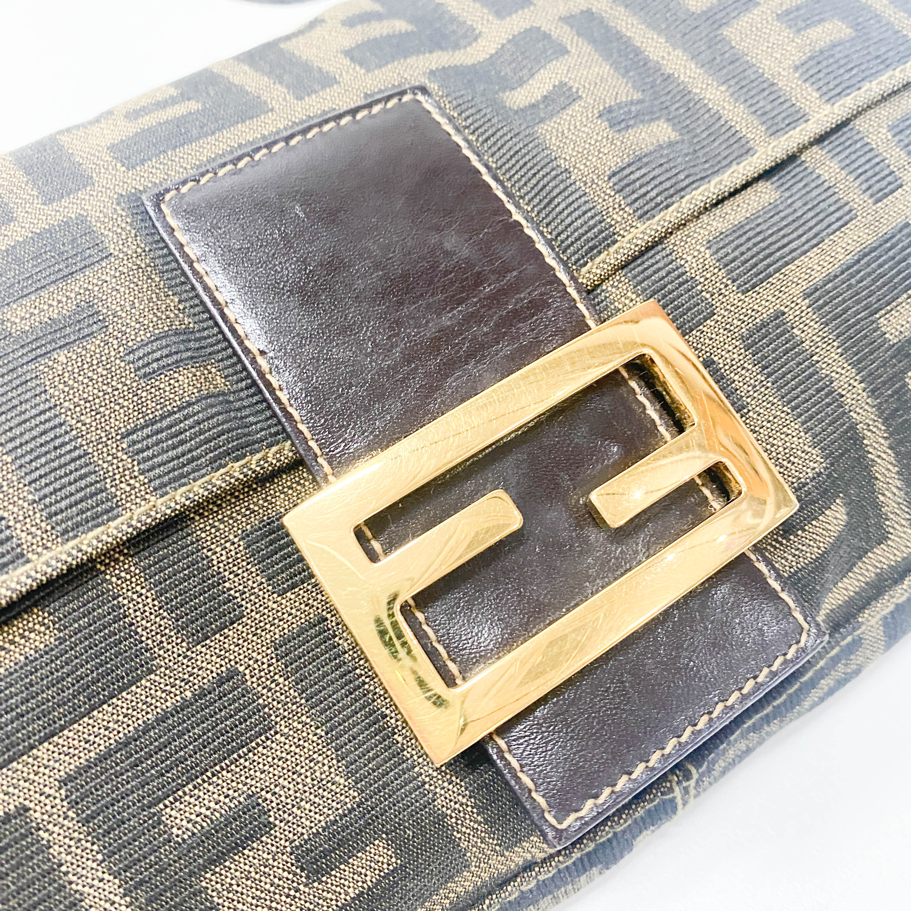 Zucca Baguette Brown Coated Canvas Shoulder Bag