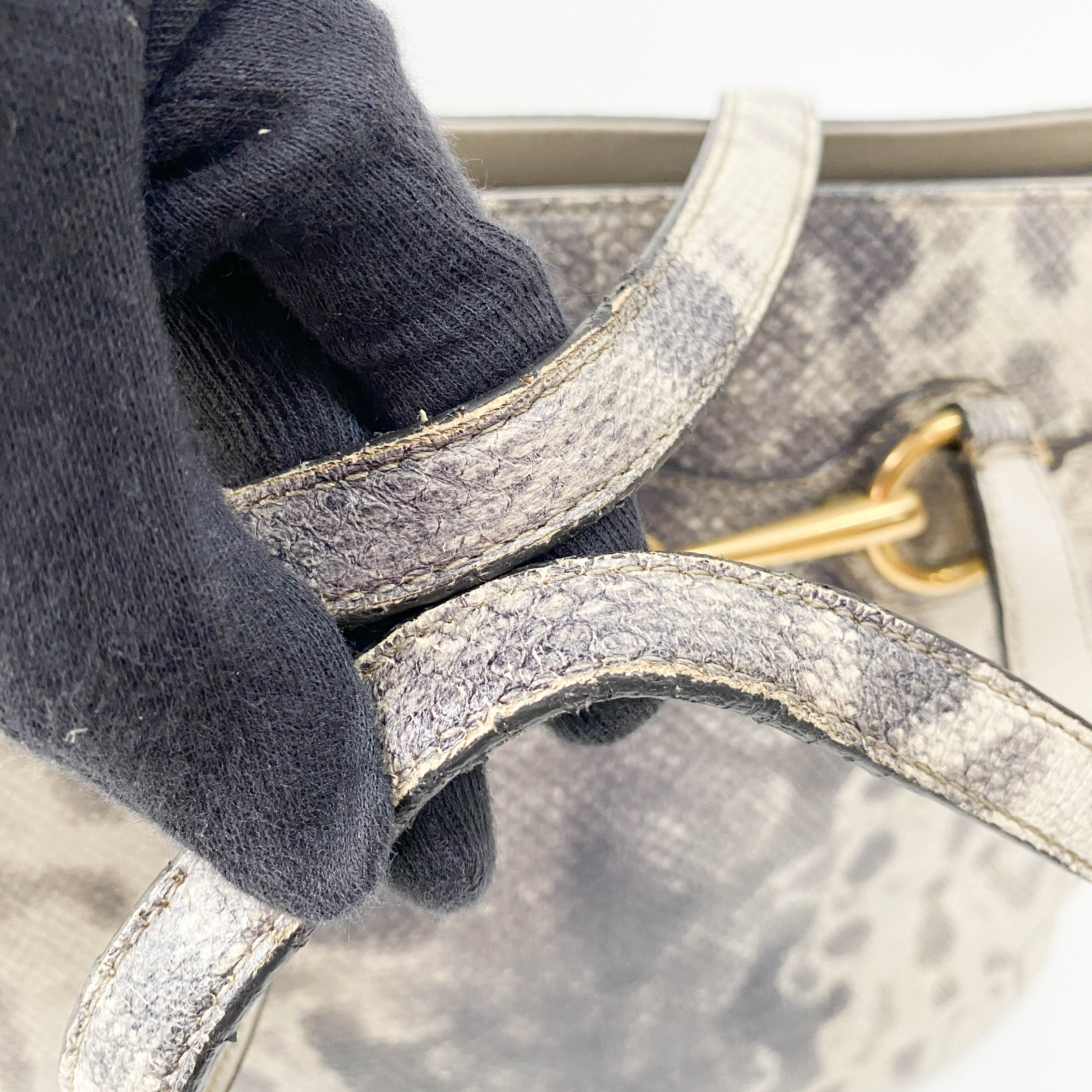 Horsebit Off-White Python Embossed Leather Shoulder Bag