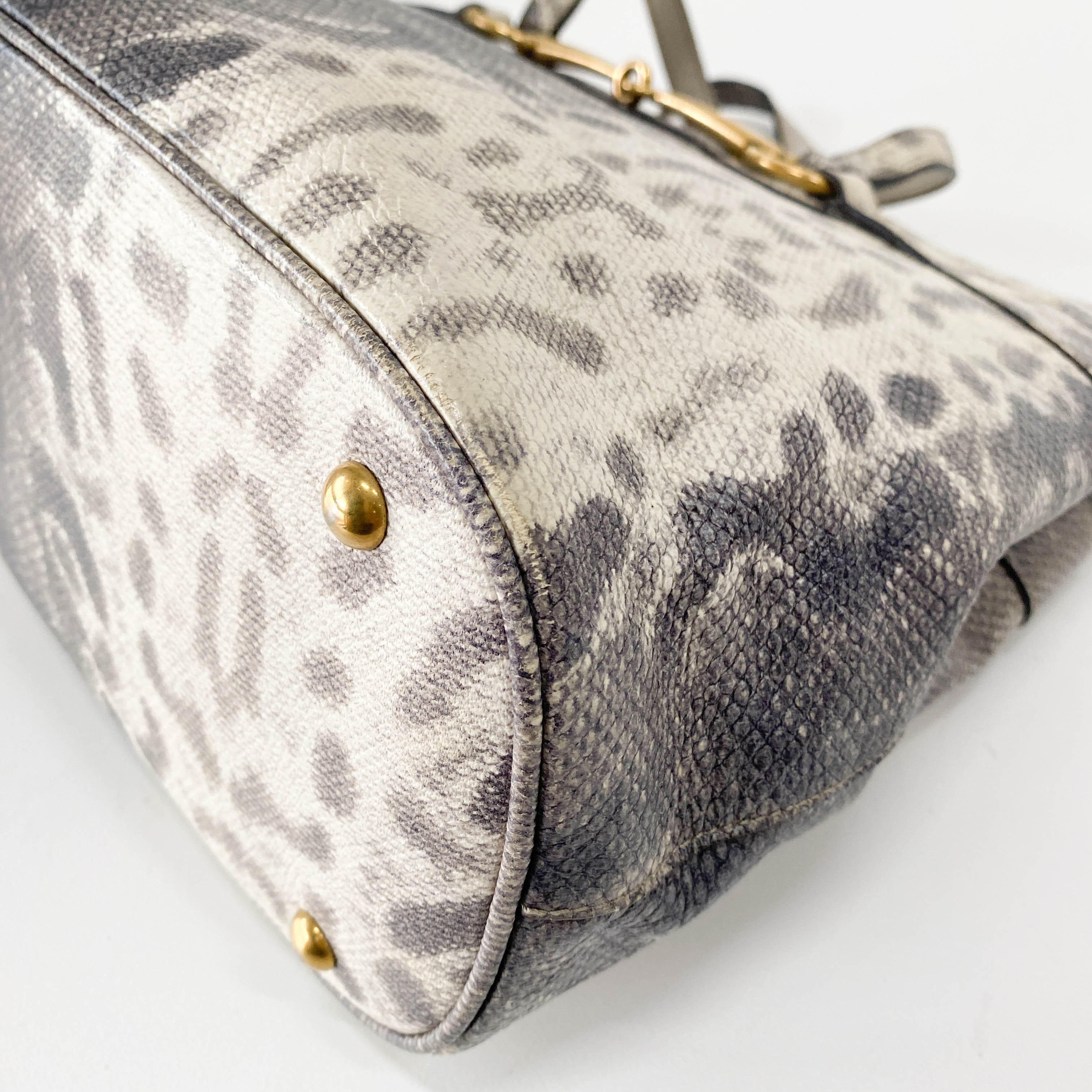 Horsebit Off-White Python Embossed Leather Shoulder Bag