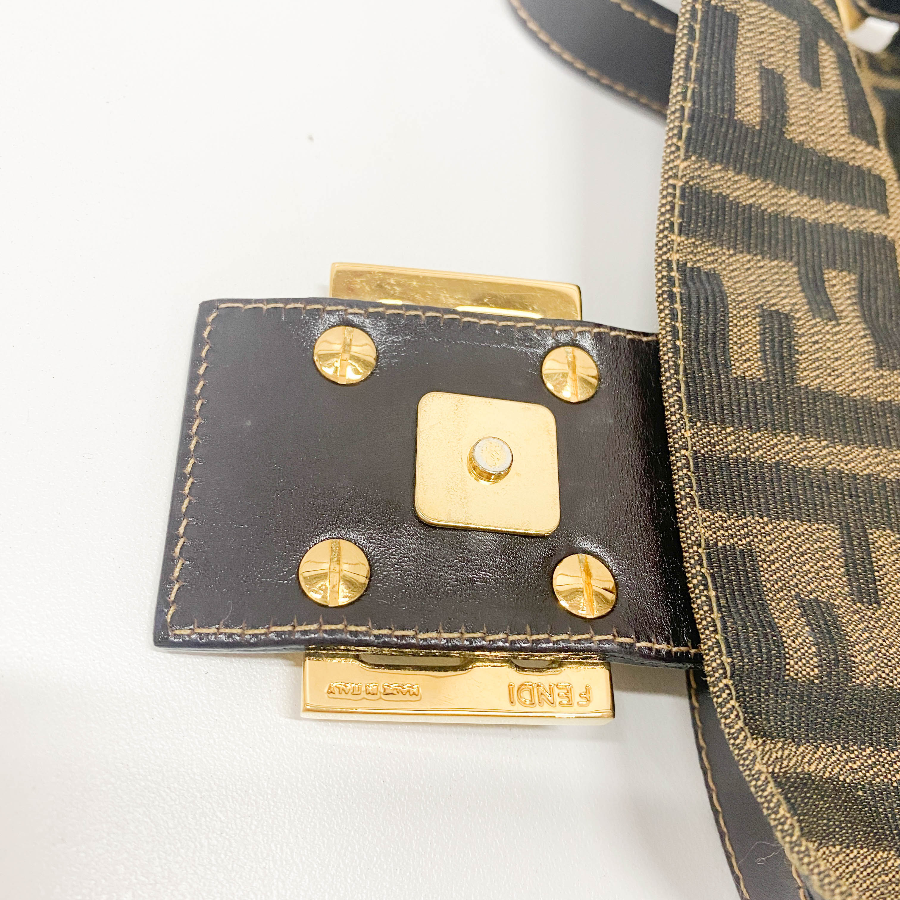 Zucca Baguette Brown Coated Canvas Shoulder Bag