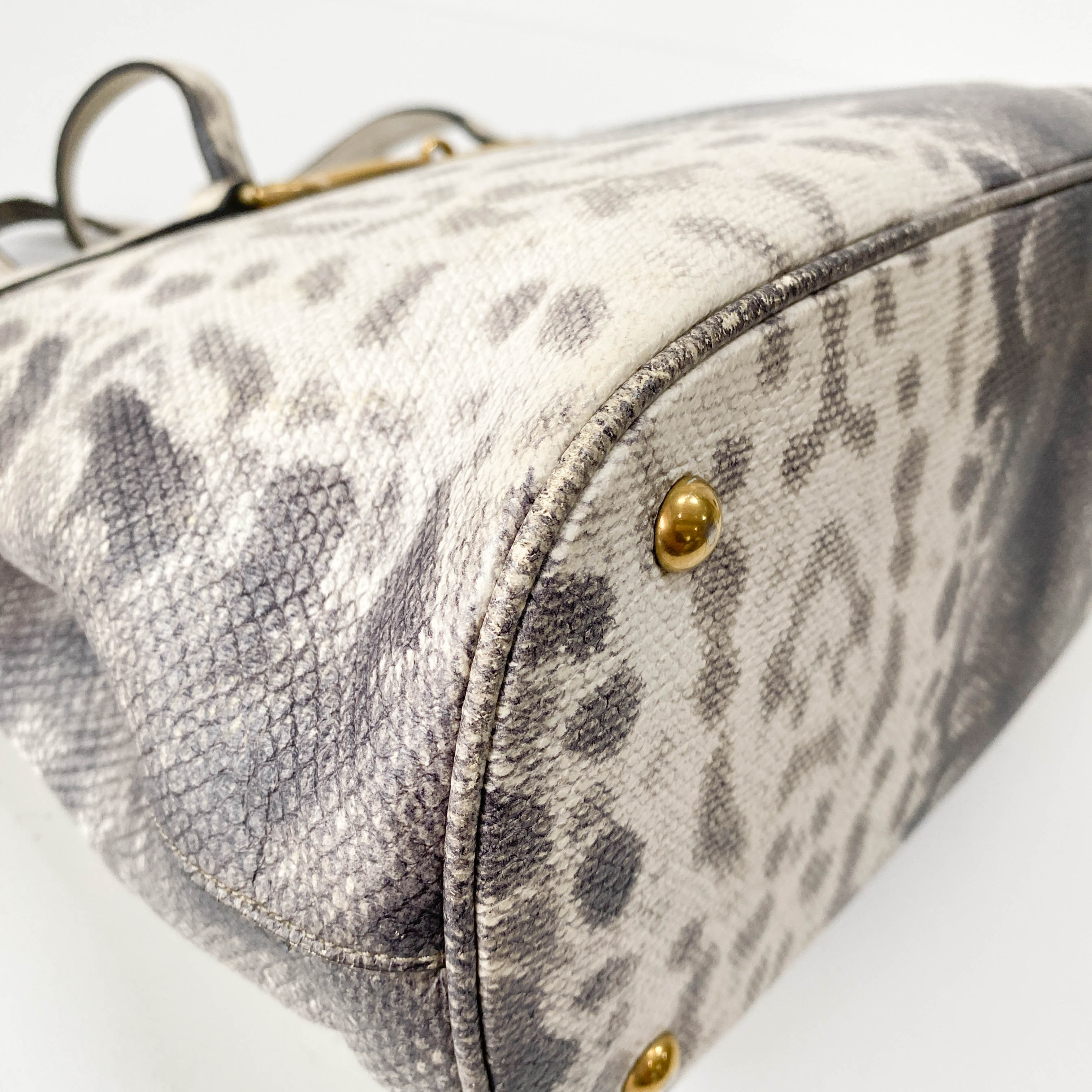 Horsebit Off-White Python Embossed Leather Shoulder Bag