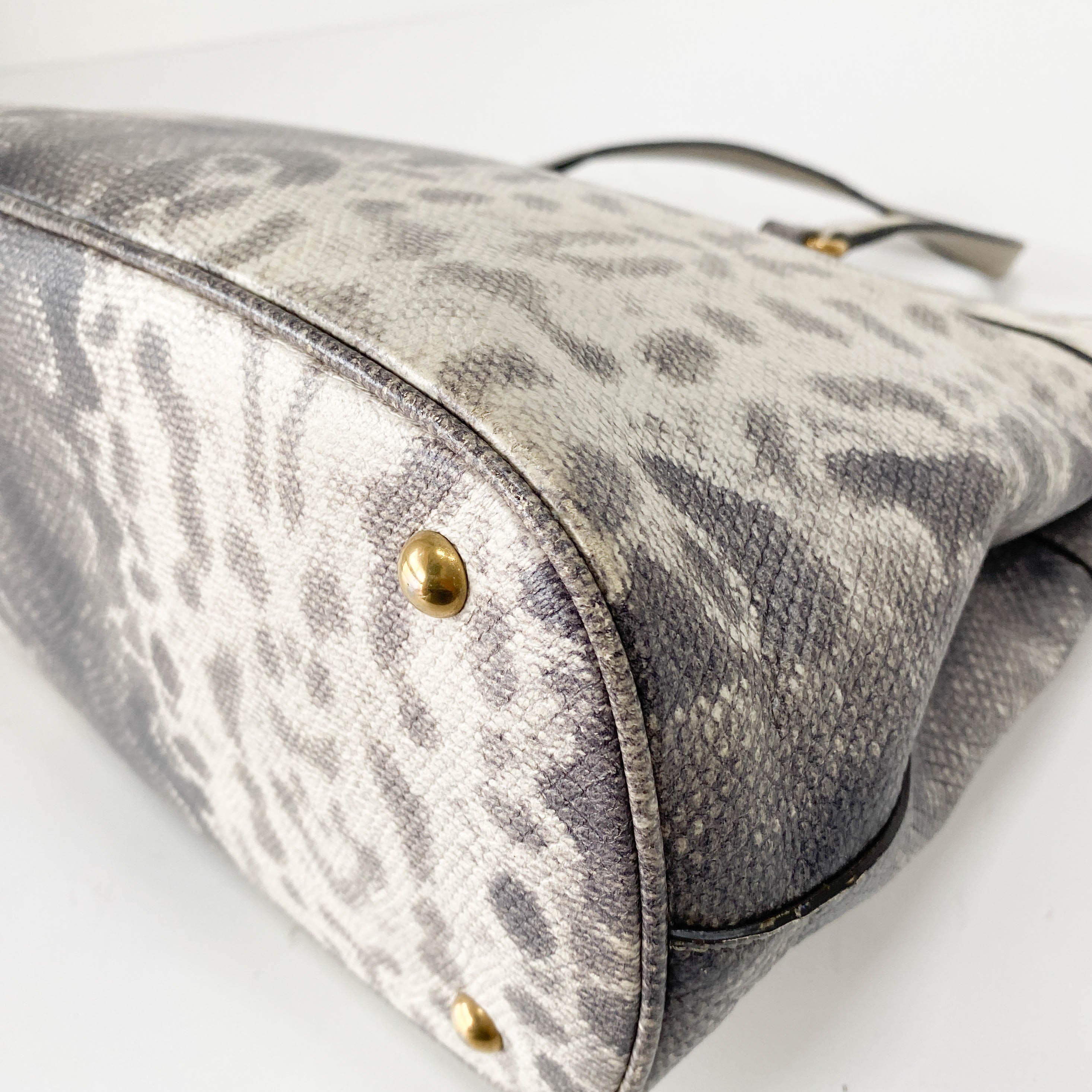 Horsebit Off-White Python Embossed Leather Shoulder Bag