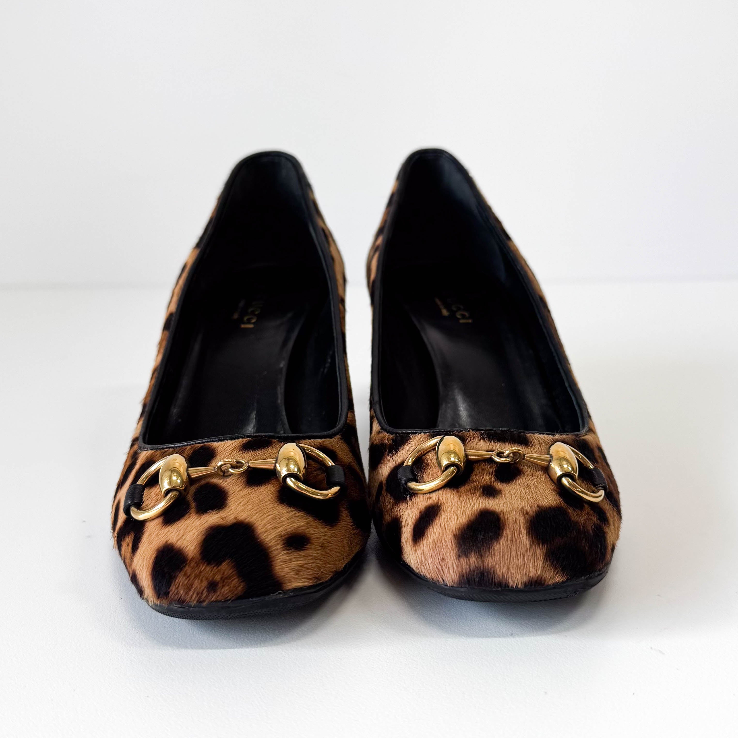 Horsebit Leopard Pony Hair Heels Size36.5