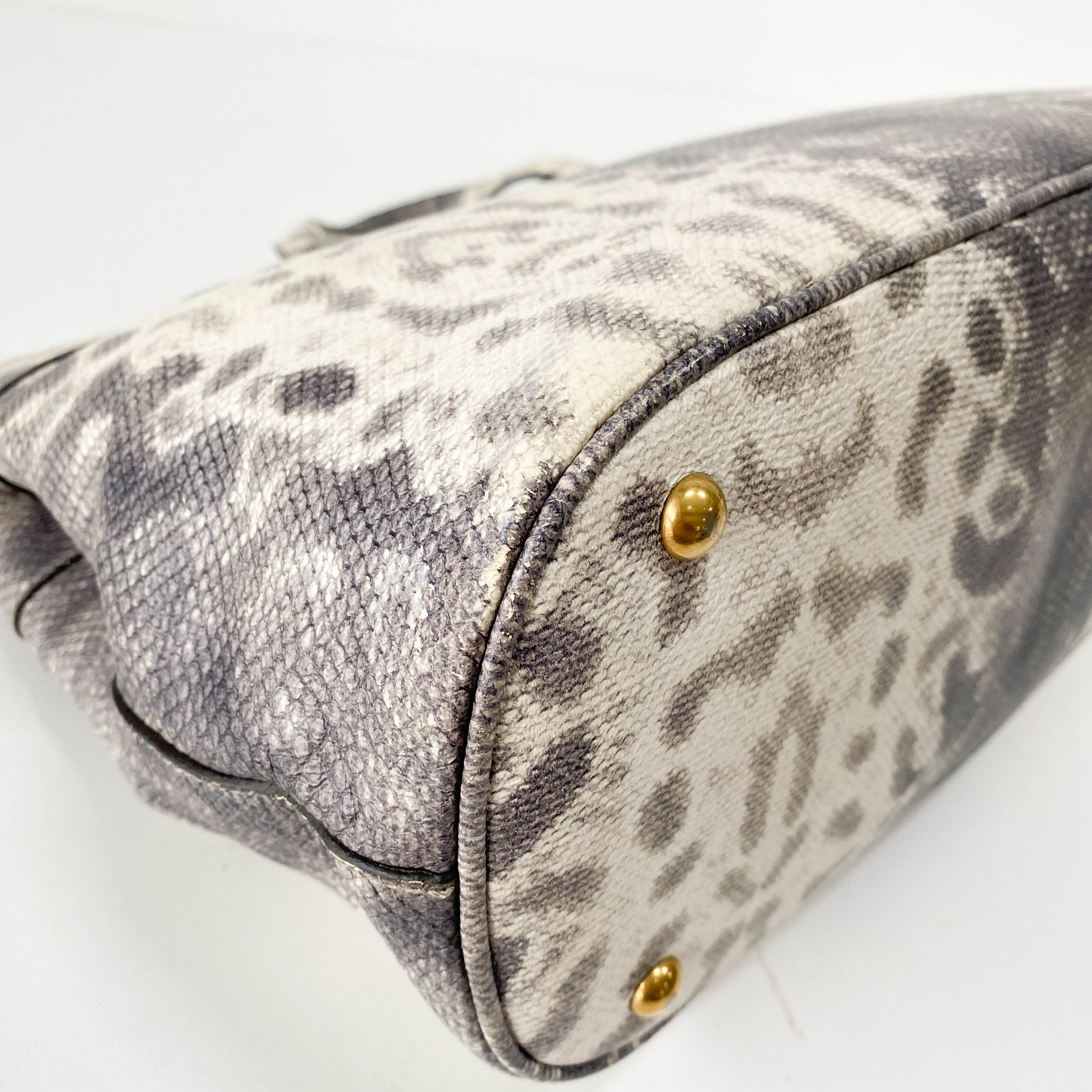 Horsebit Off-White Python Embossed Leather Shoulder Bag