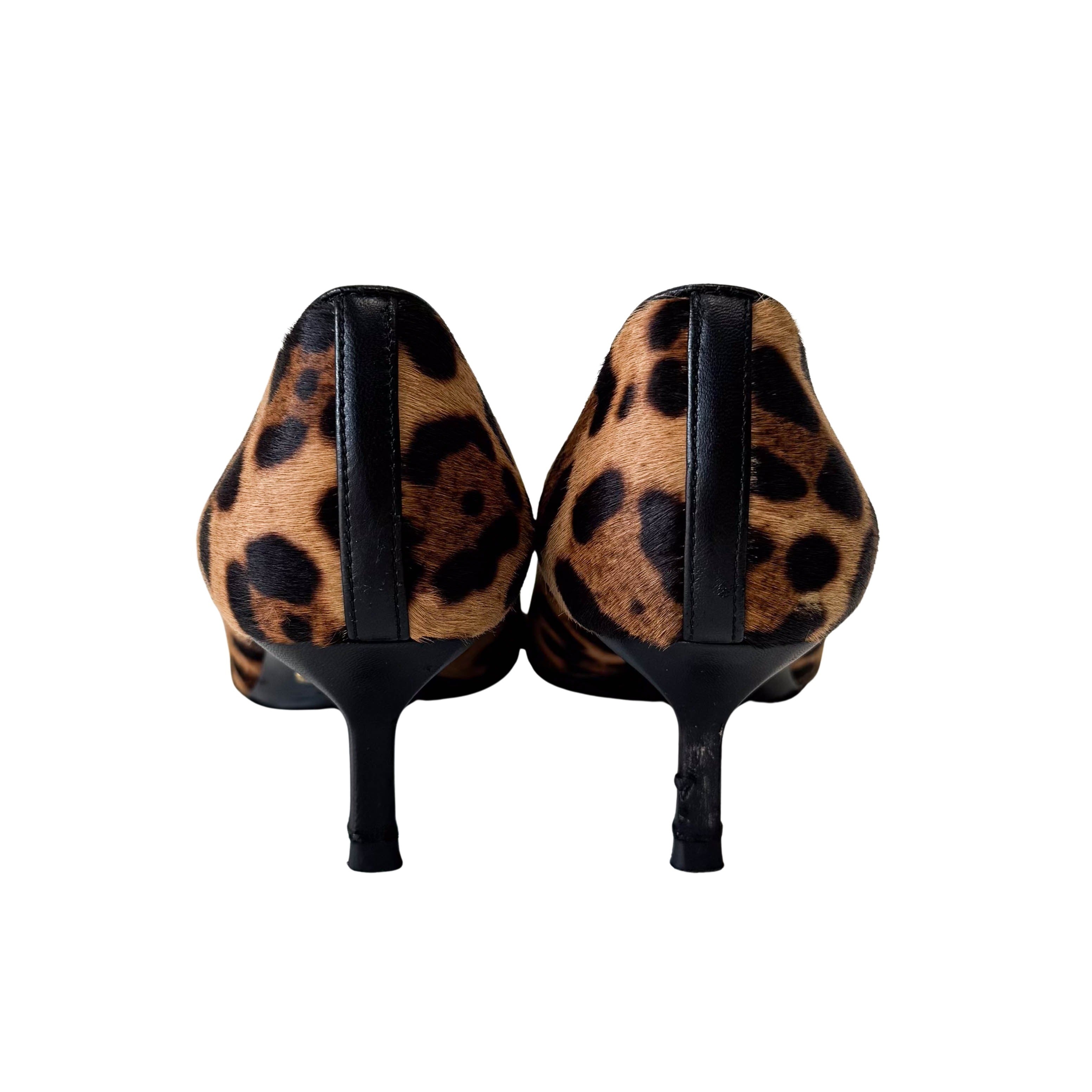 Horsebit Leopard Pony Hair Heels Size36.5