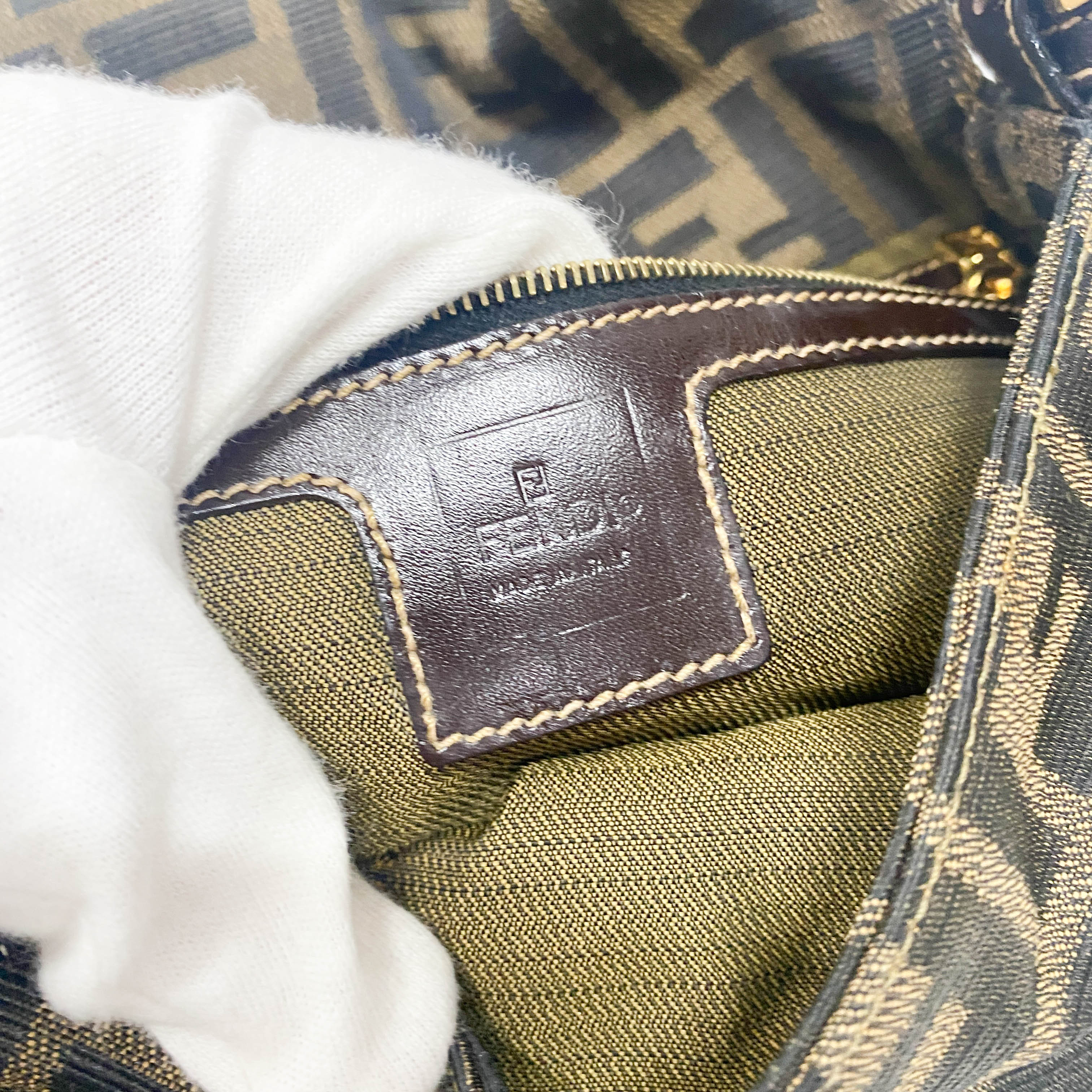 Zucca Baguette Brown Coated Canvas Shoulder Bag