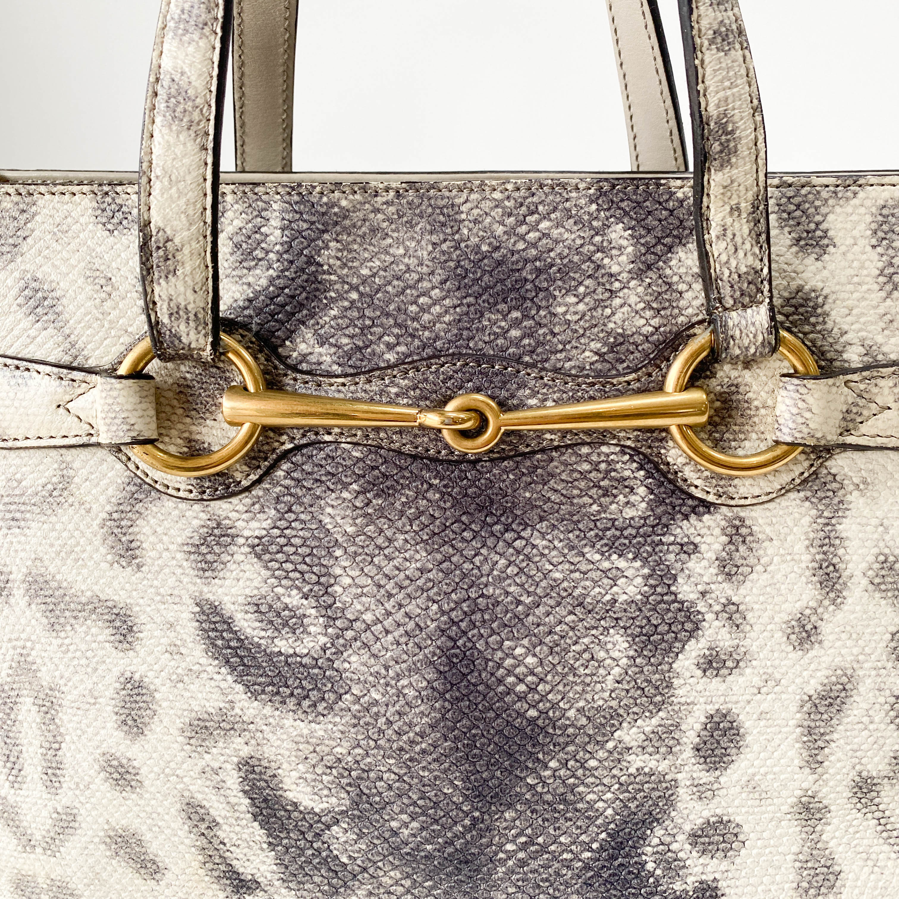 Horsebit Off-White Python Embossed Leather Shoulder Bag