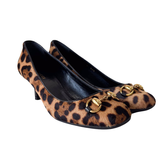 Horsebit Leopard Pony Hair Heels Size36.5
