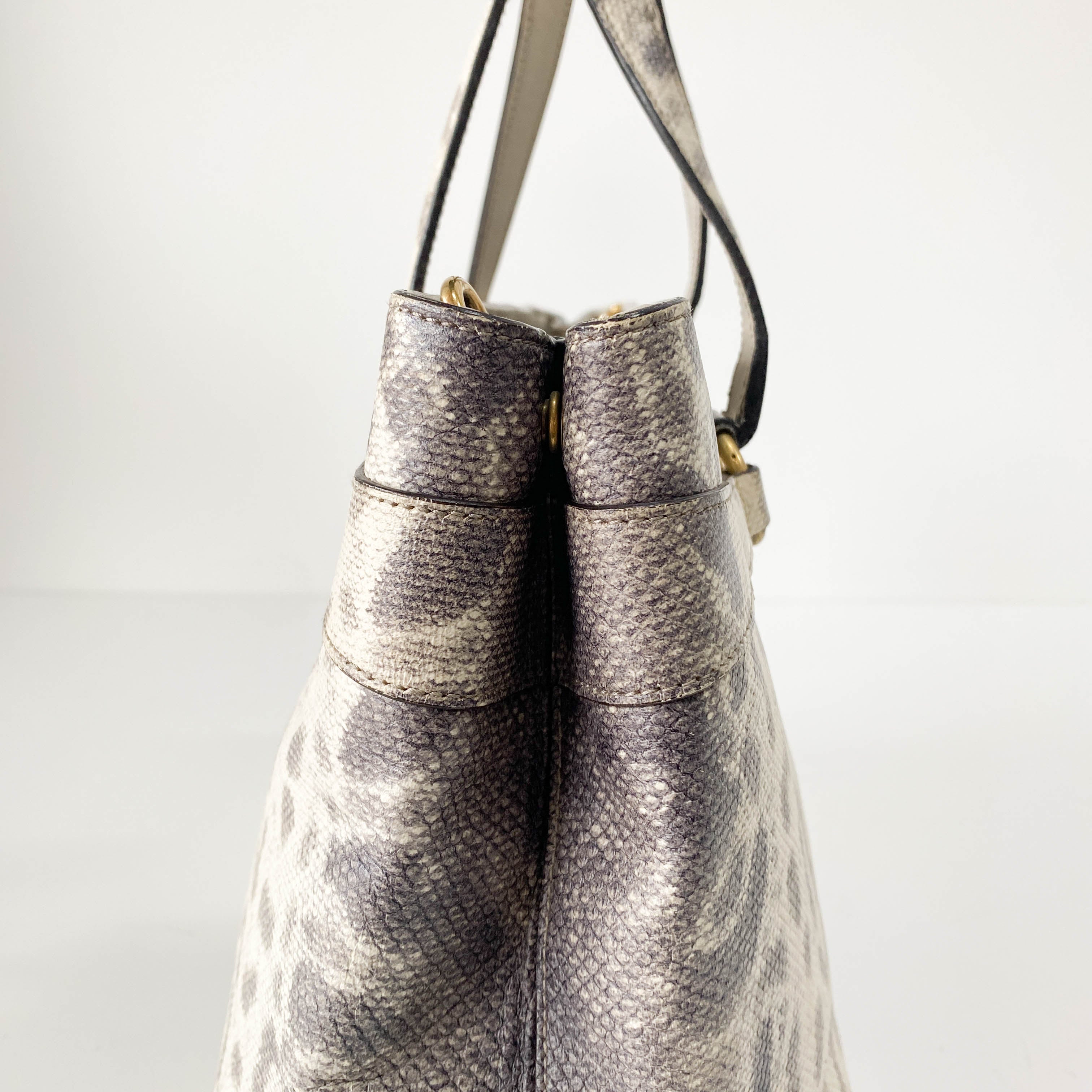 Horsebit Off-White Python Embossed Leather Shoulder Bag