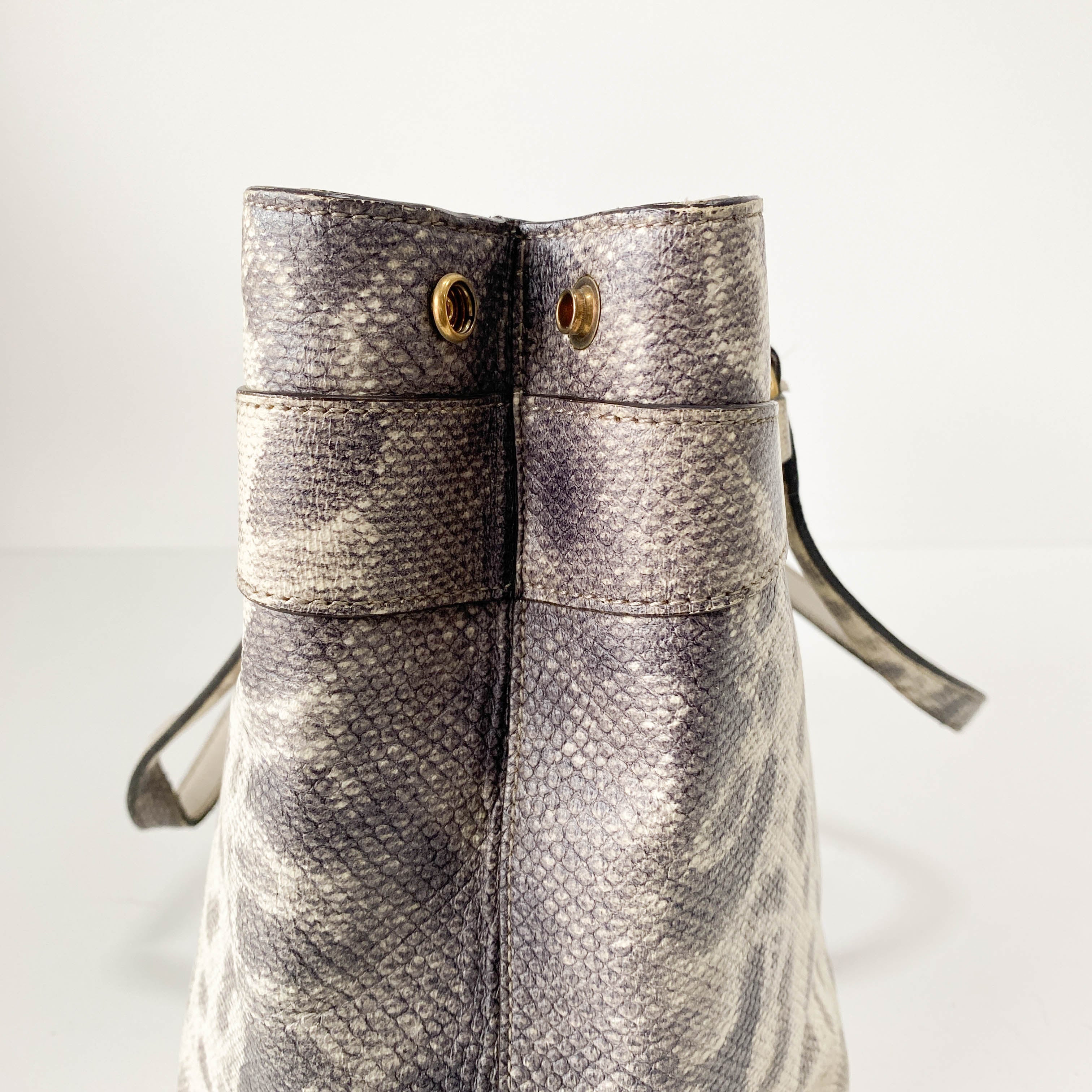Horsebit Off-White Python Embossed Leather Shoulder Bag