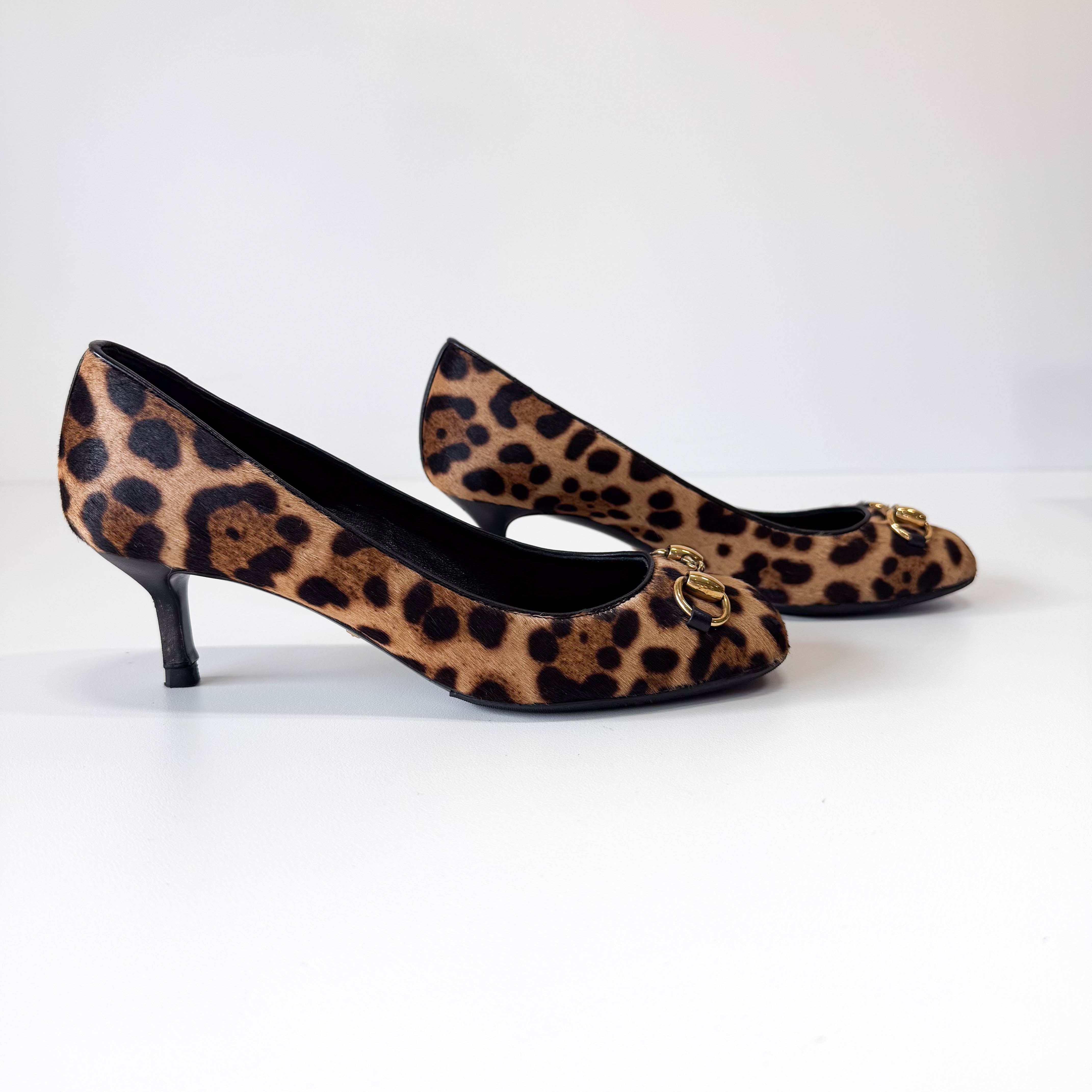 Horsebit Leopard Pony Hair Heels Size36.5