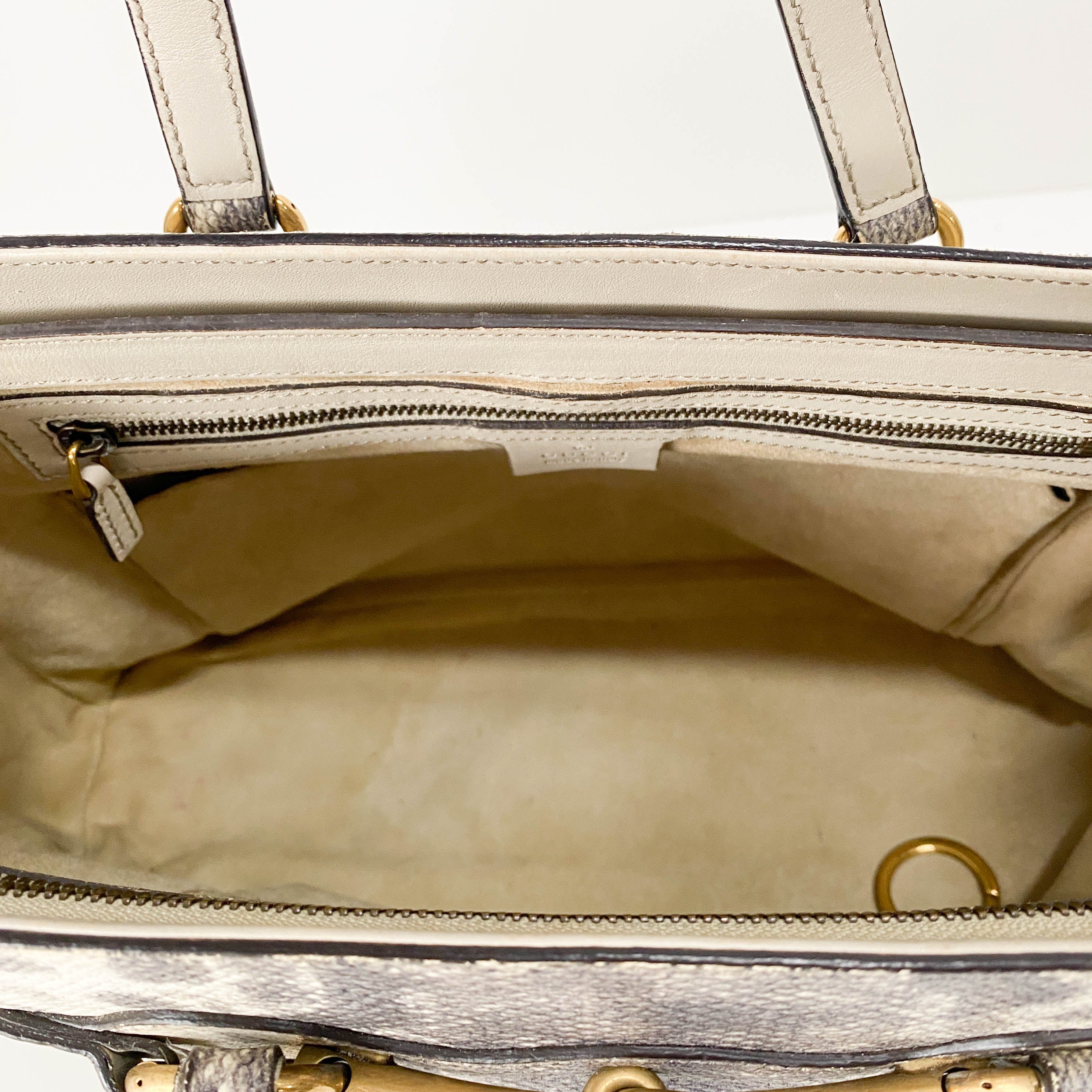 Horsebit Off-White Python Embossed Leather Shoulder Bag