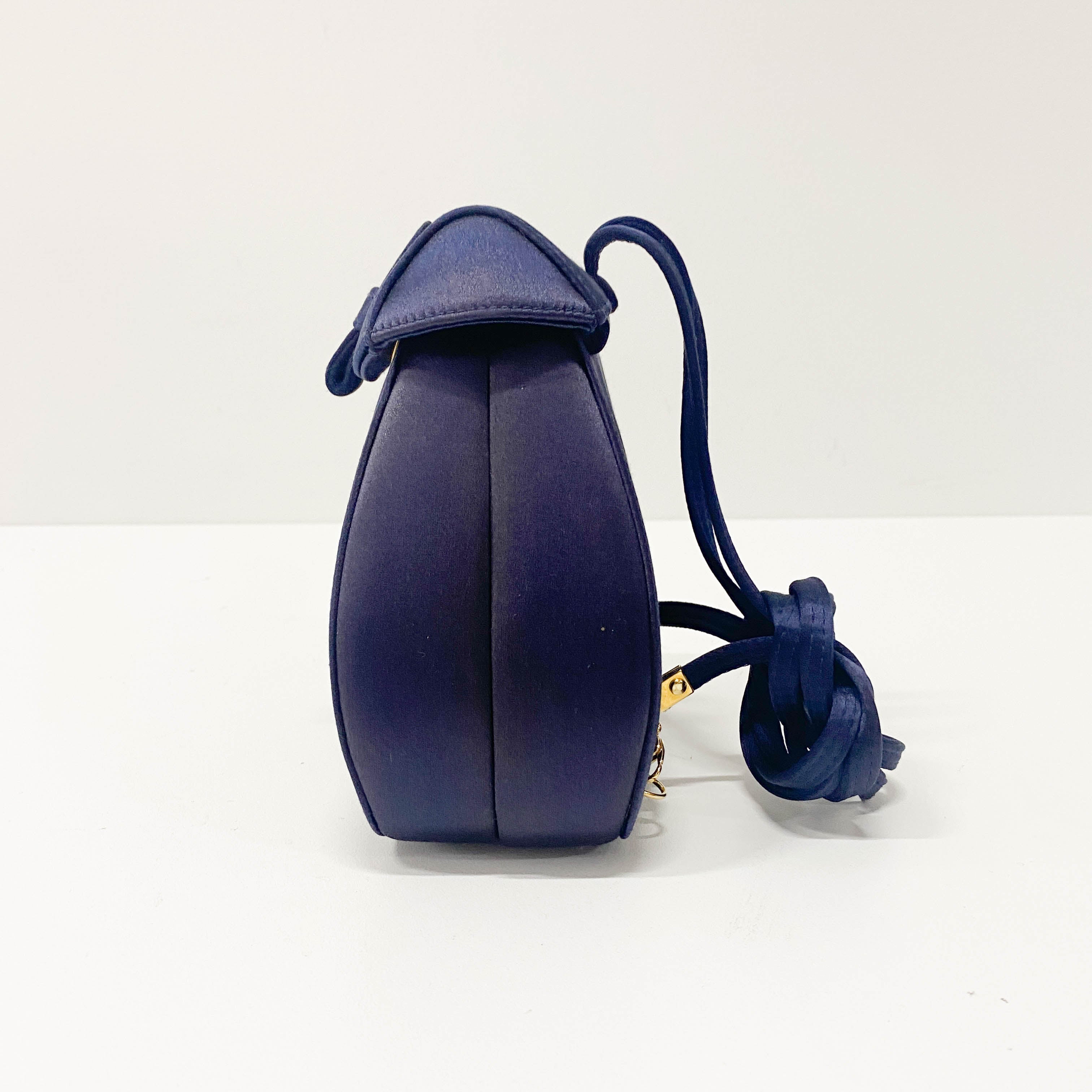 Mini Navy Satin Backpack