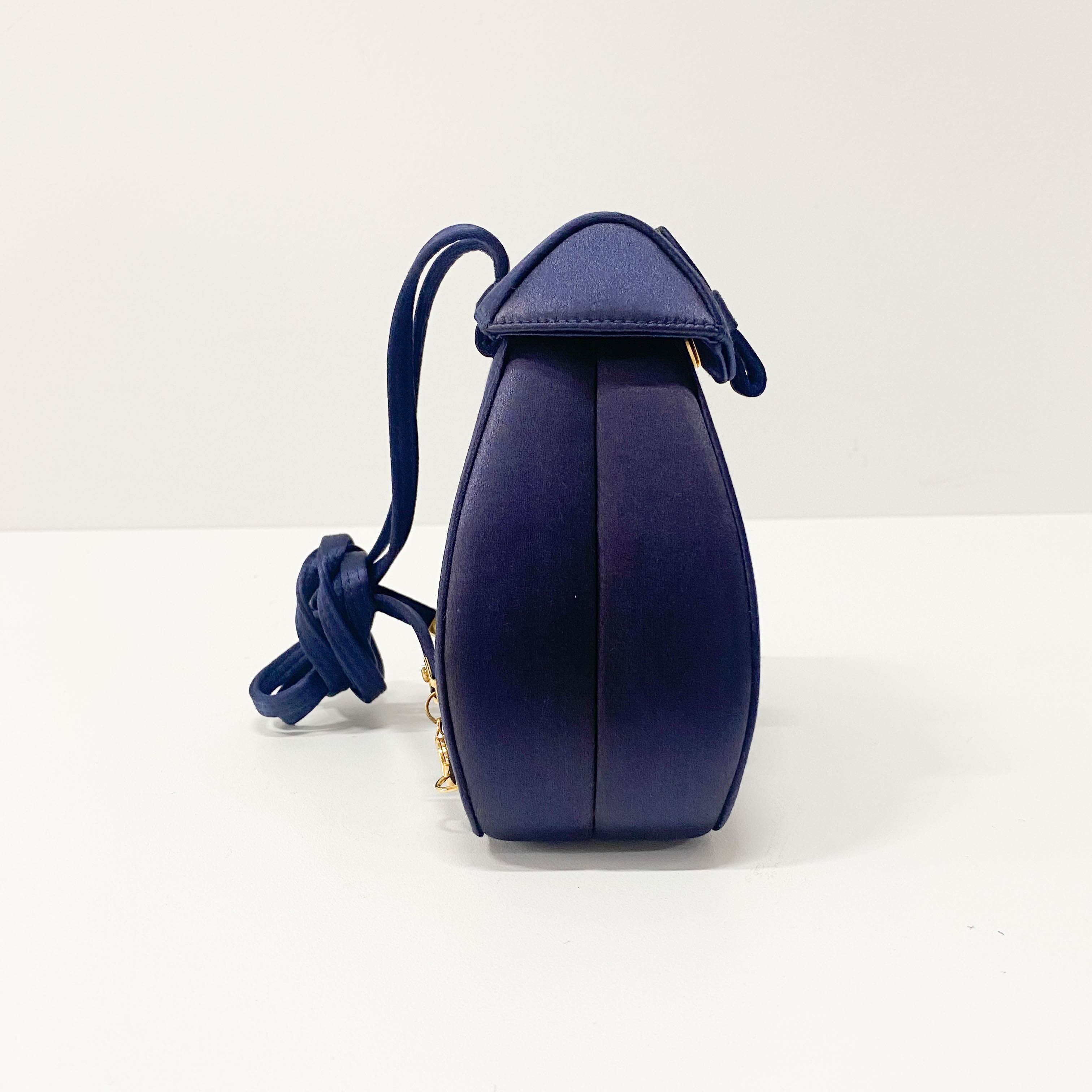 Mini Navy Satin Backpack