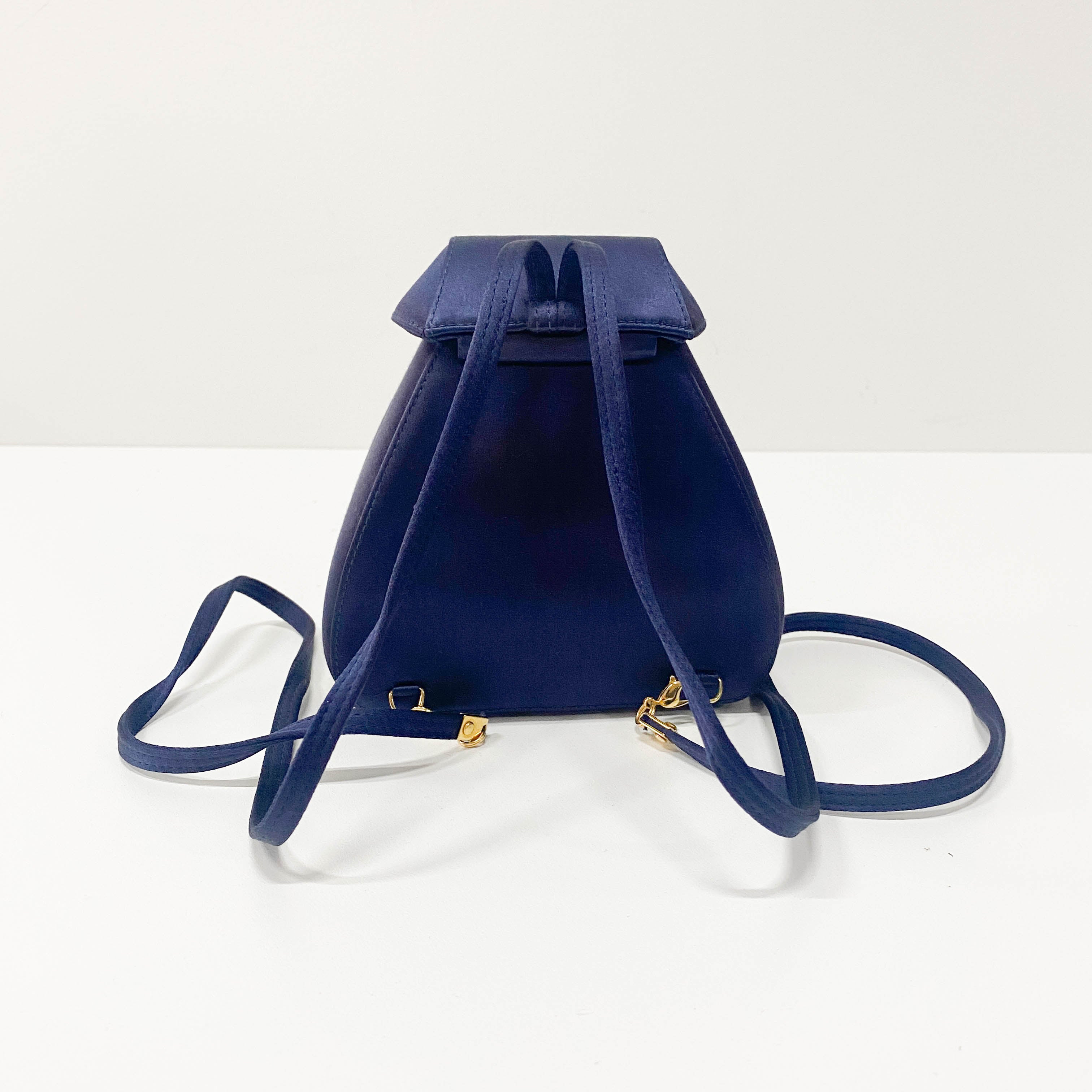 Mini Navy Satin Backpack