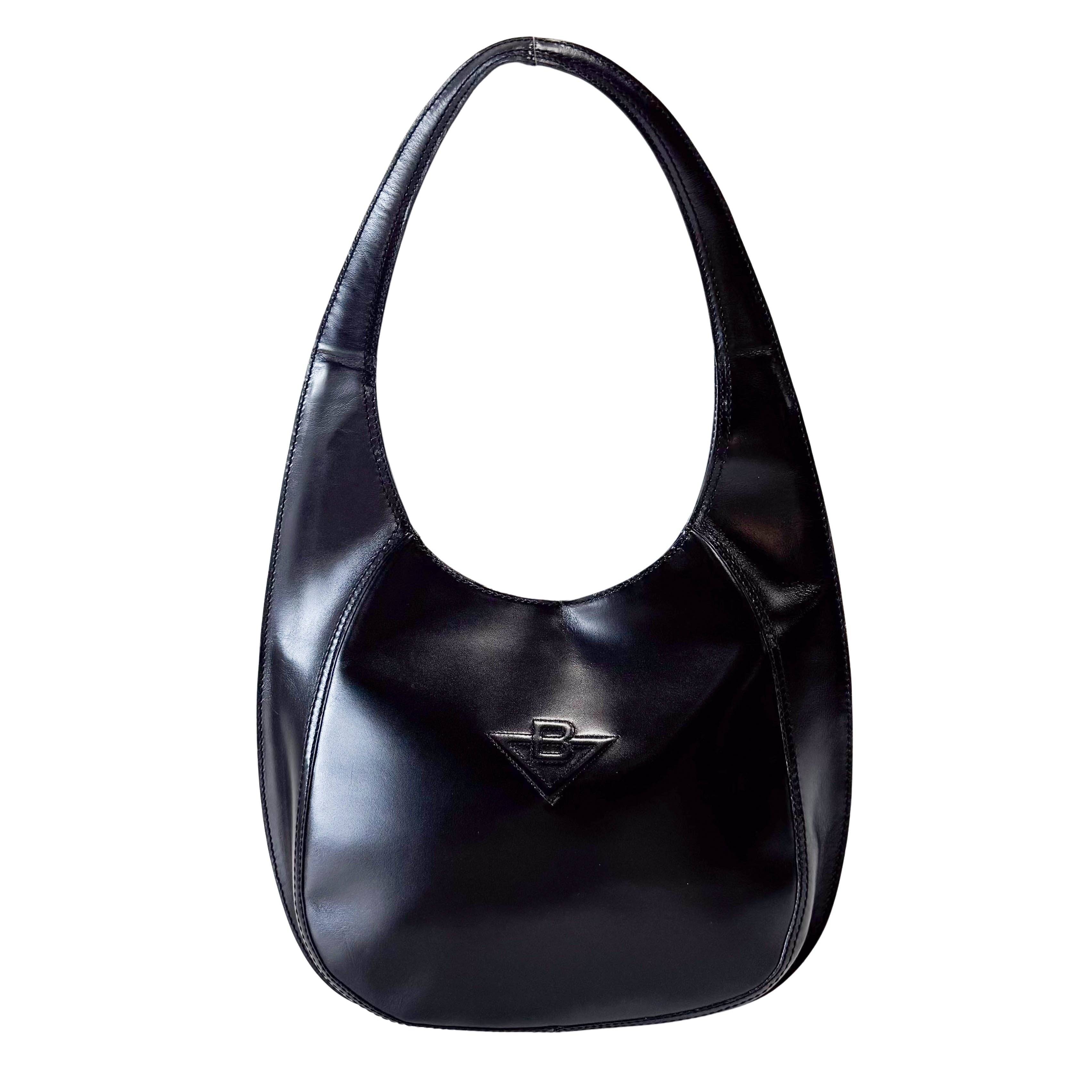Vintage Black Leather Half Moon Hobo Shoulder Bag