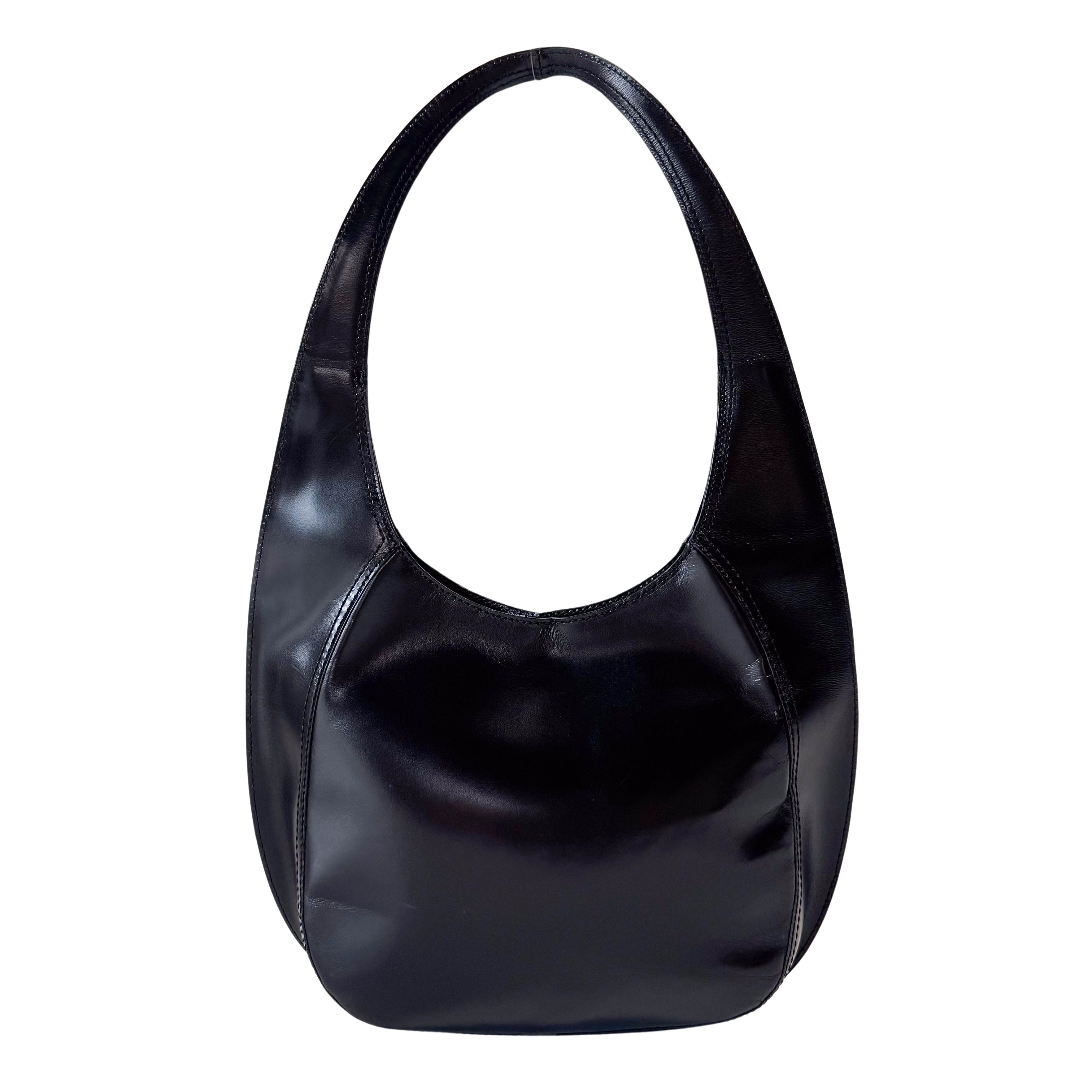 Vintage Black Leather Half Moon Hobo Shoulder Bag