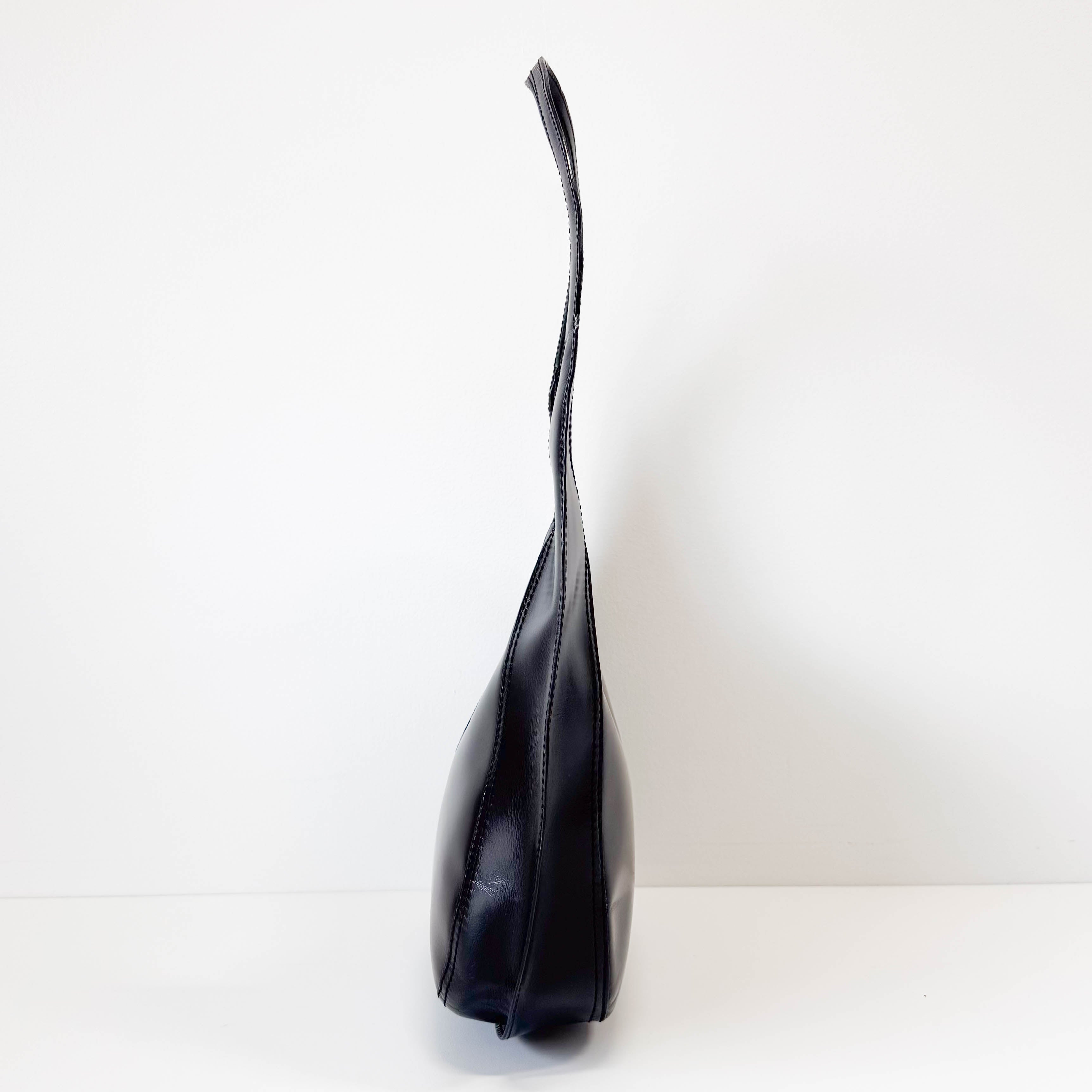 Vintage Black Leather Half Moon Hobo Shoulder Bag