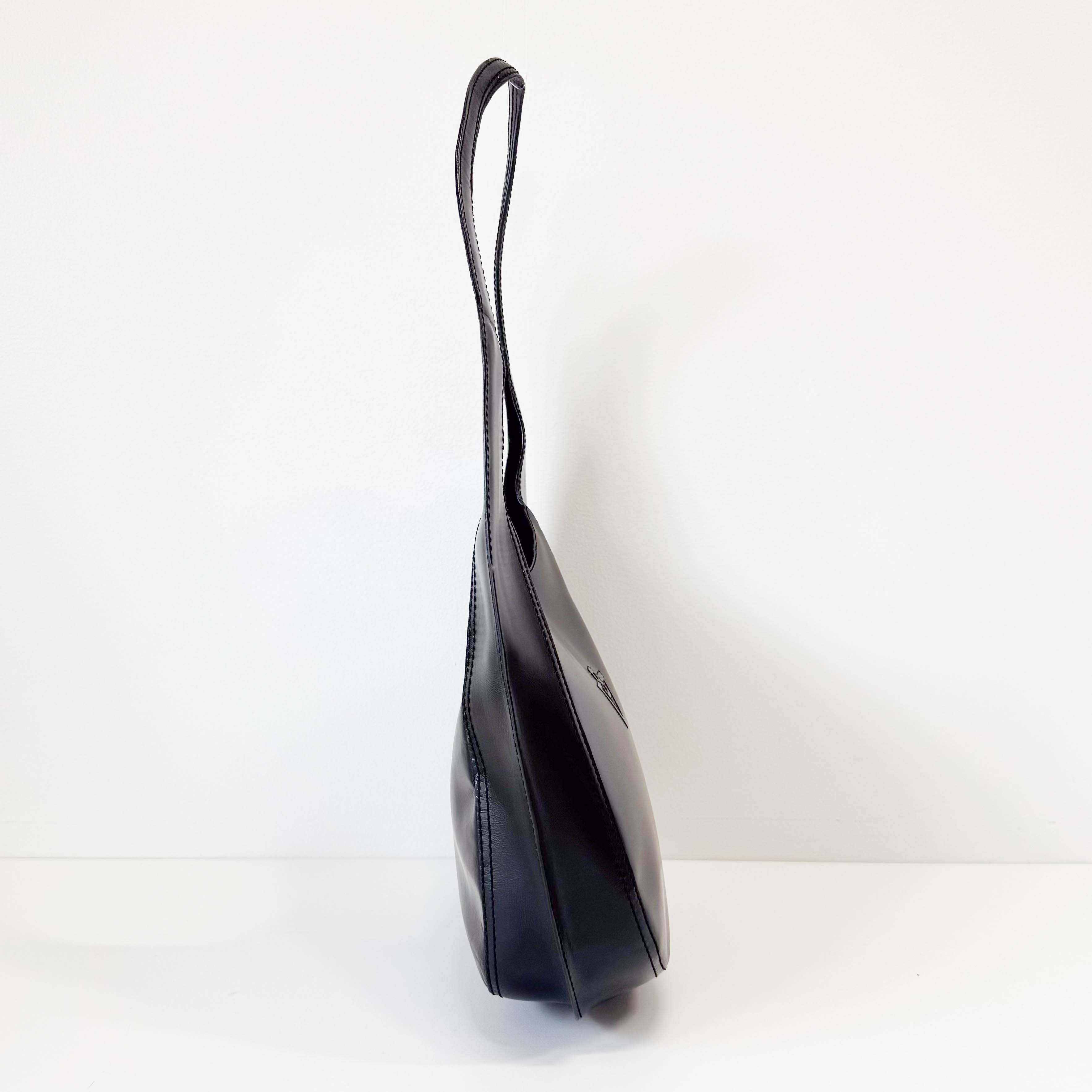 Vintage Black Leather Half Moon Hobo Shoulder Bag