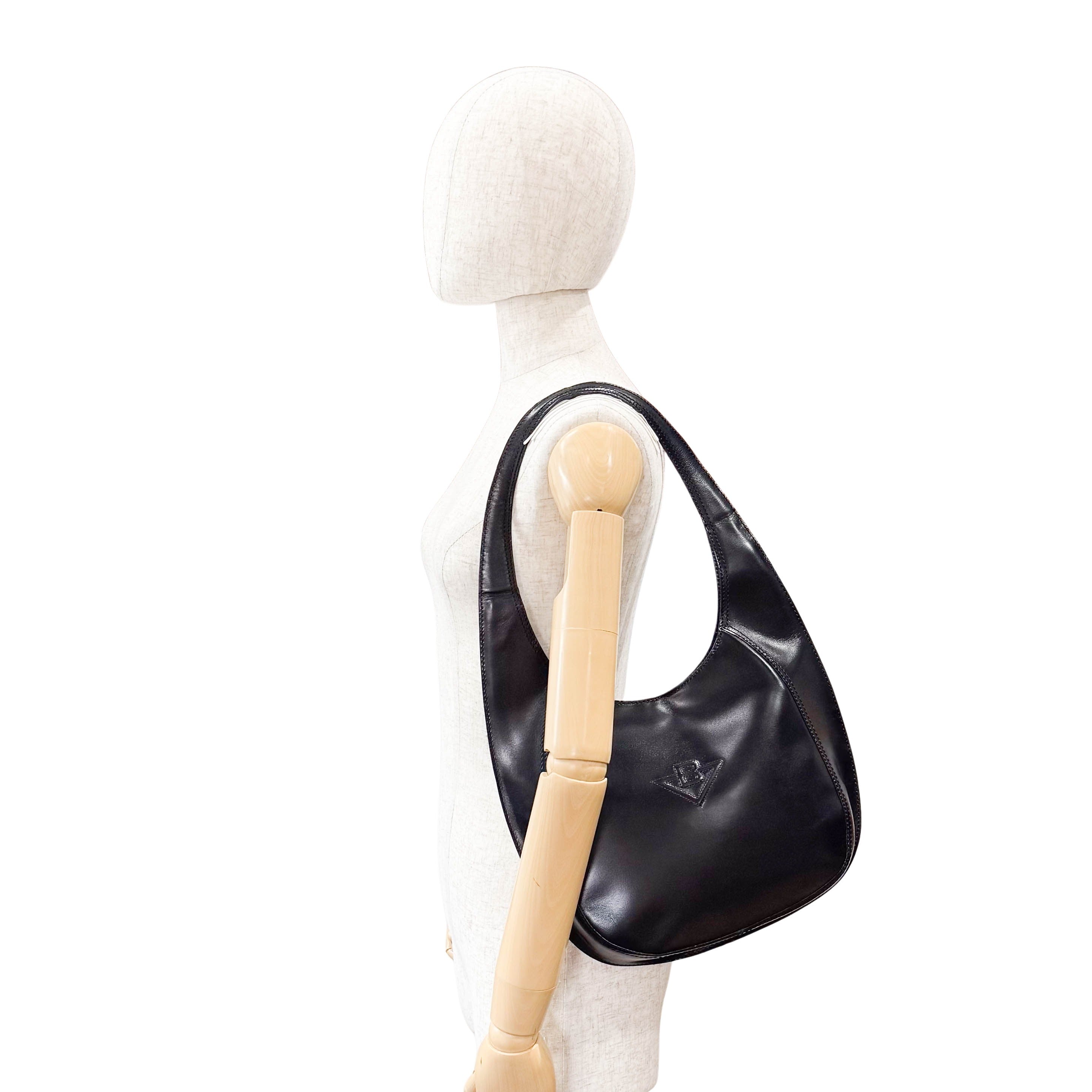 Vintage Black Leather Half Moon Hobo Shoulder Bag