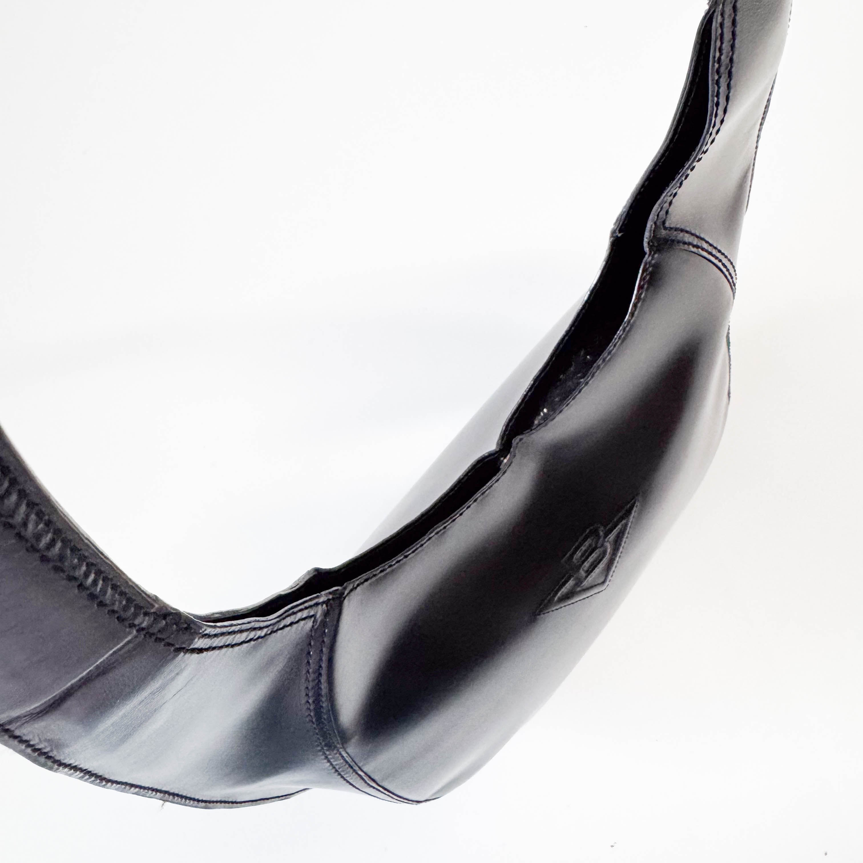 Vintage Black Leather Half Moon Hobo Shoulder Bag