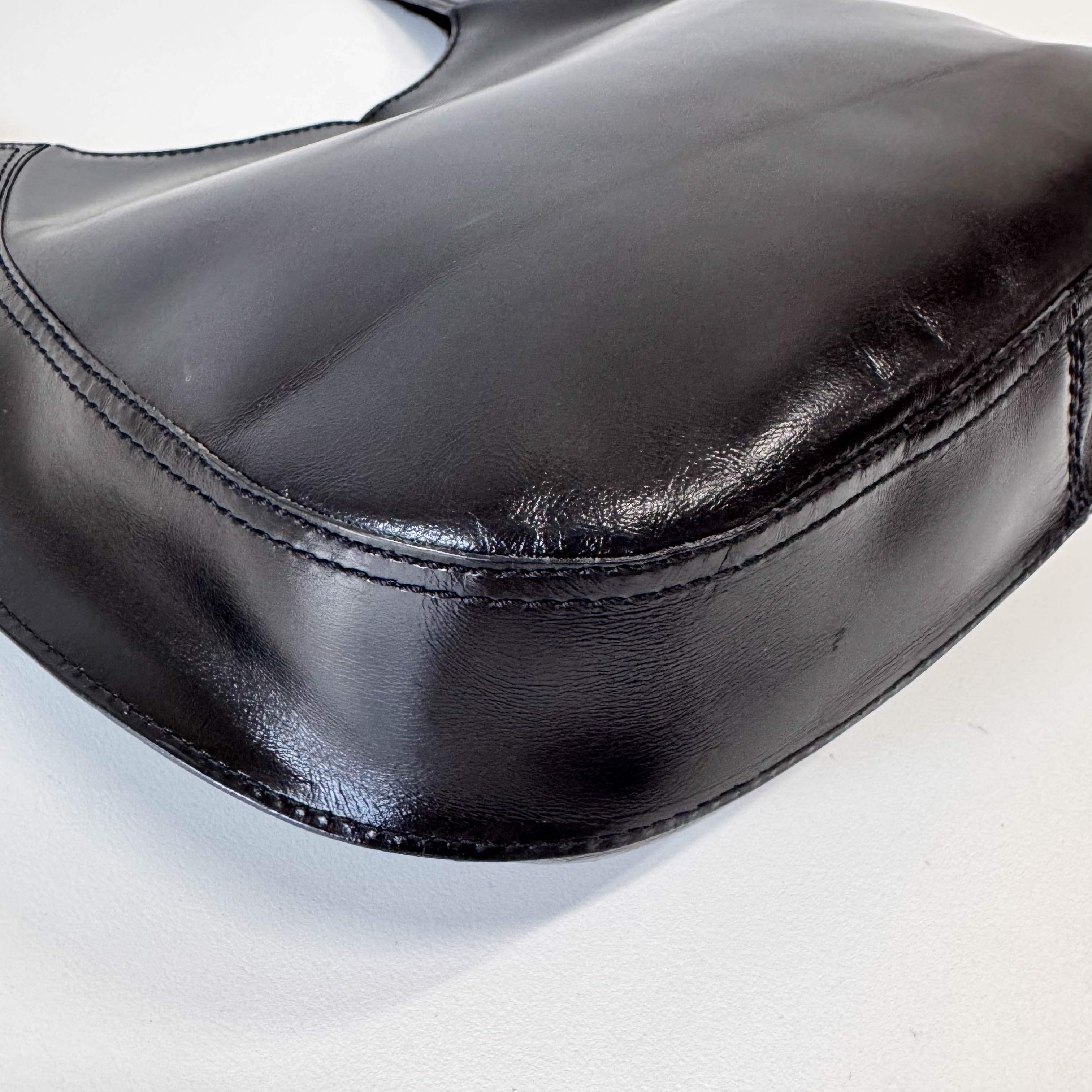 Vintage Black Leather Half Moon Hobo Shoulder Bag