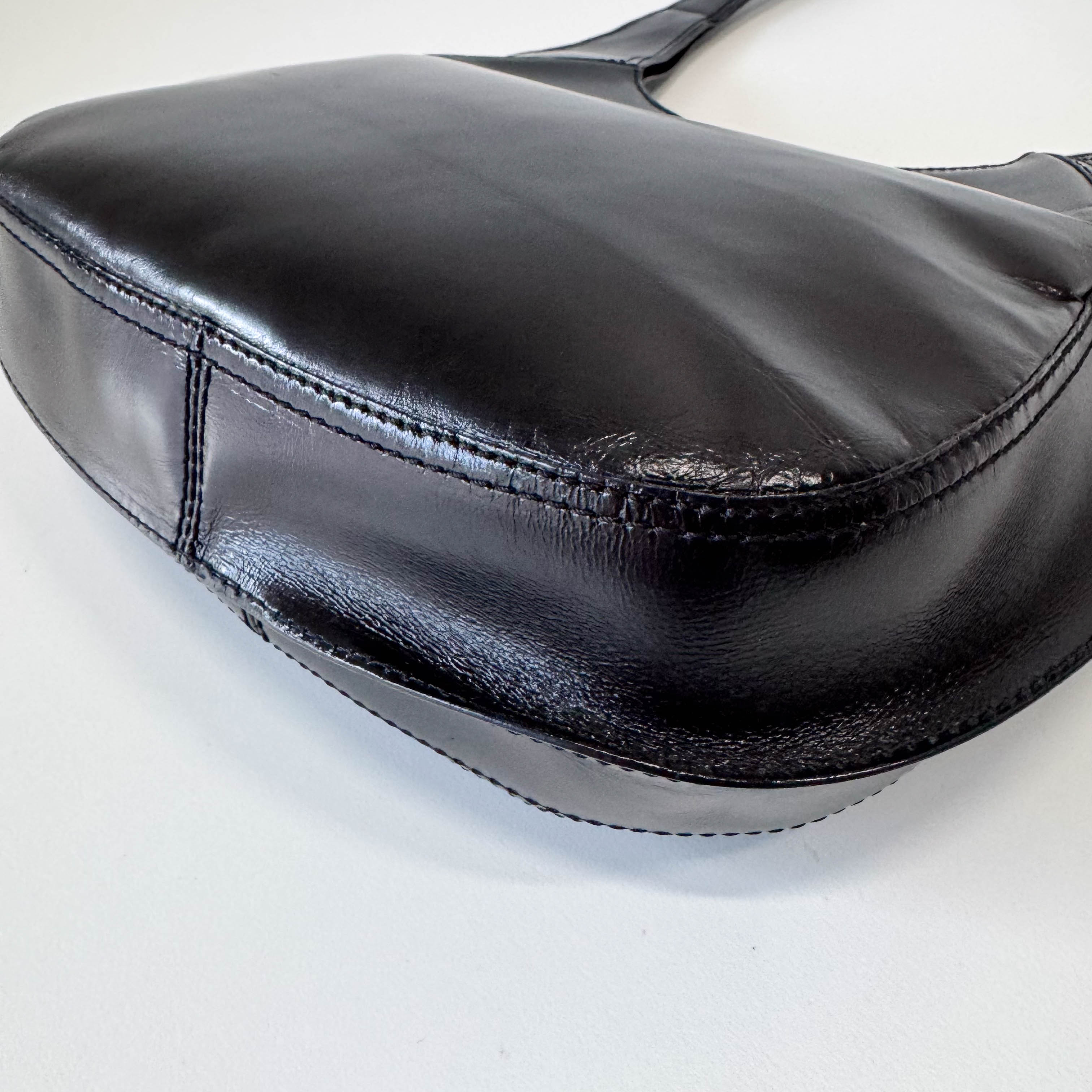 Vintage Black Leather Half Moon Hobo Shoulder Bag