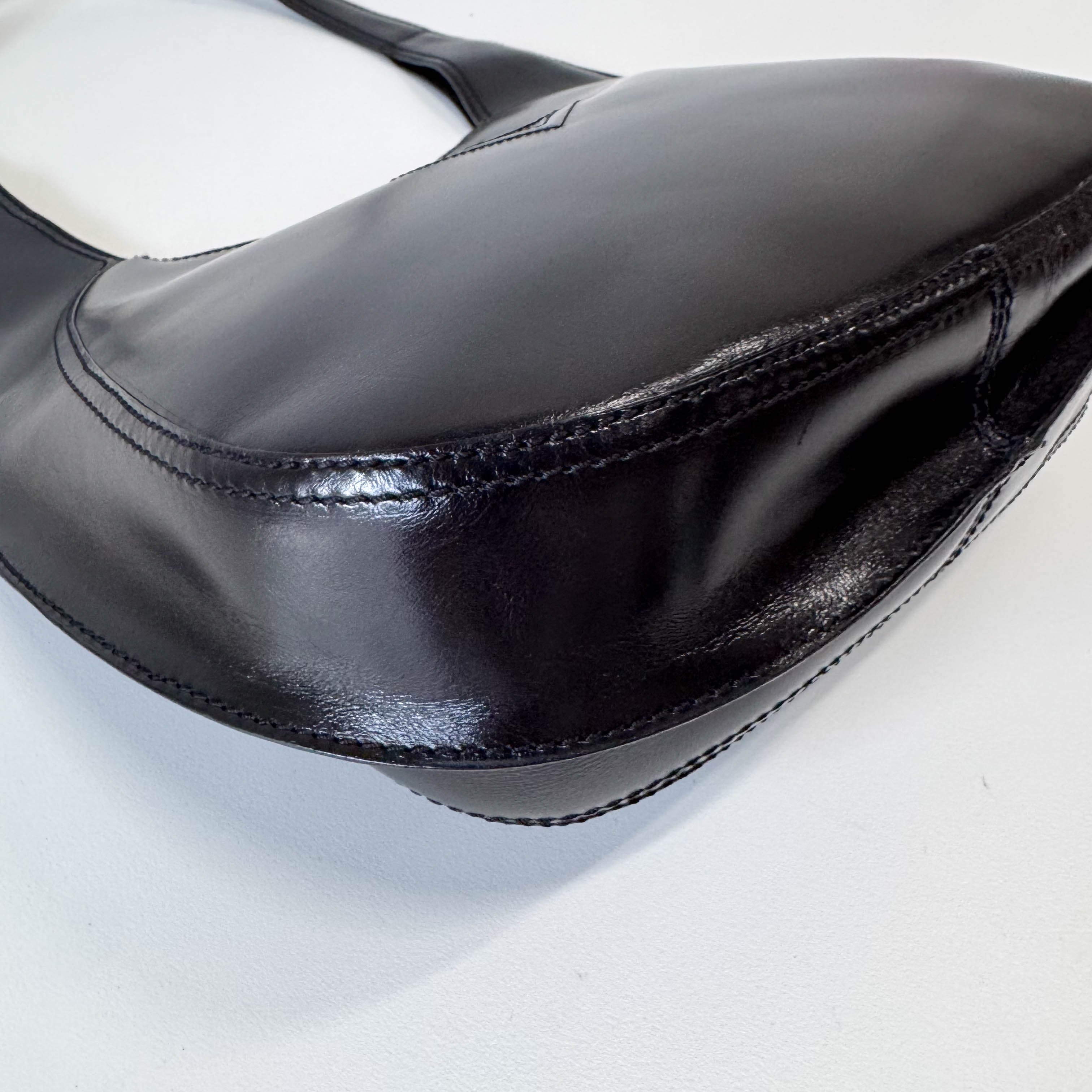 Vintage Black Leather Half Moon Hobo Shoulder Bag