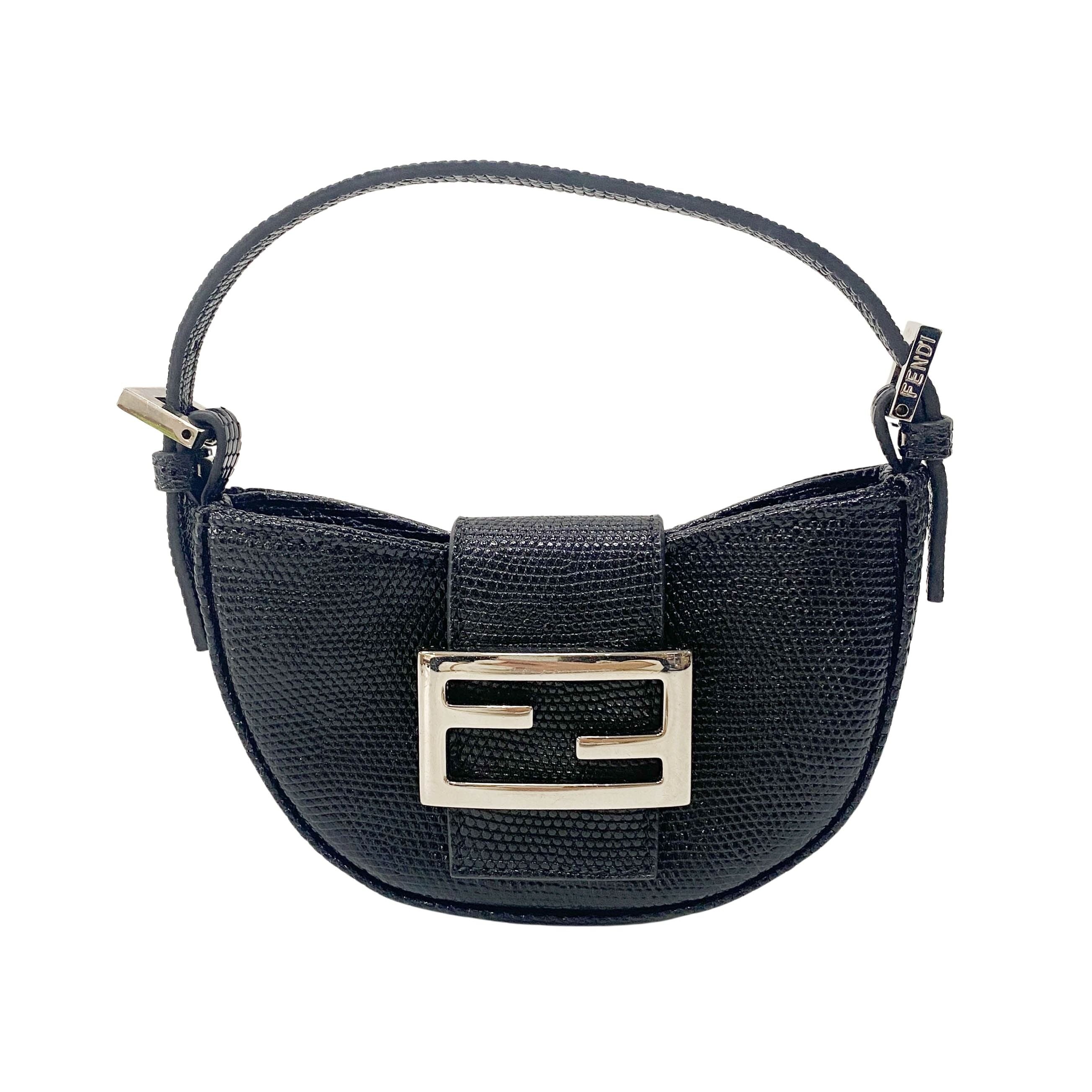 Mini Croissant Black Lizard Embossed Leather Handbag