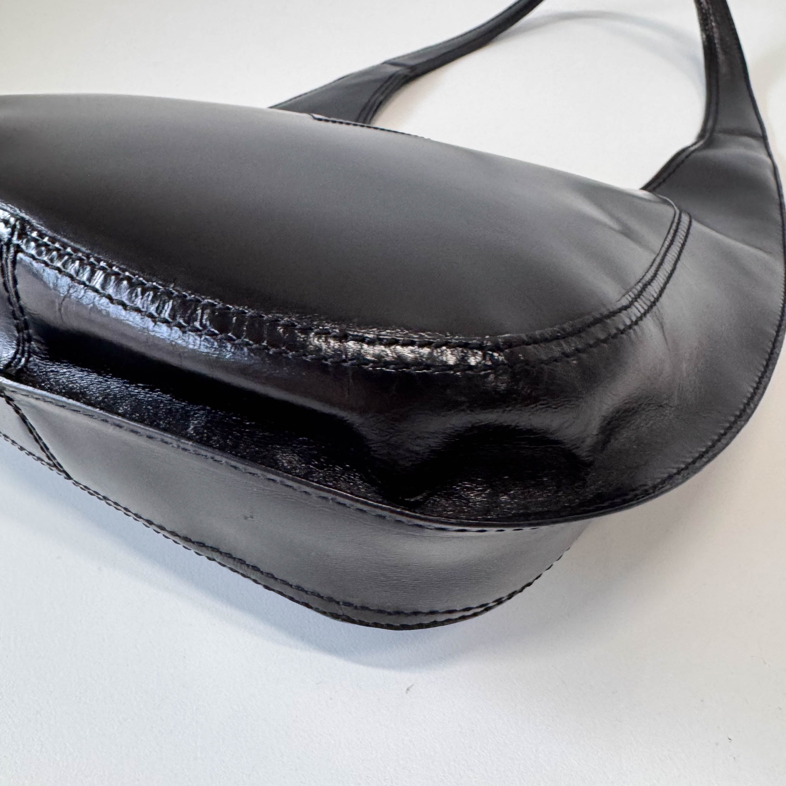 Vintage Black Leather Half Moon Hobo Shoulder Bag