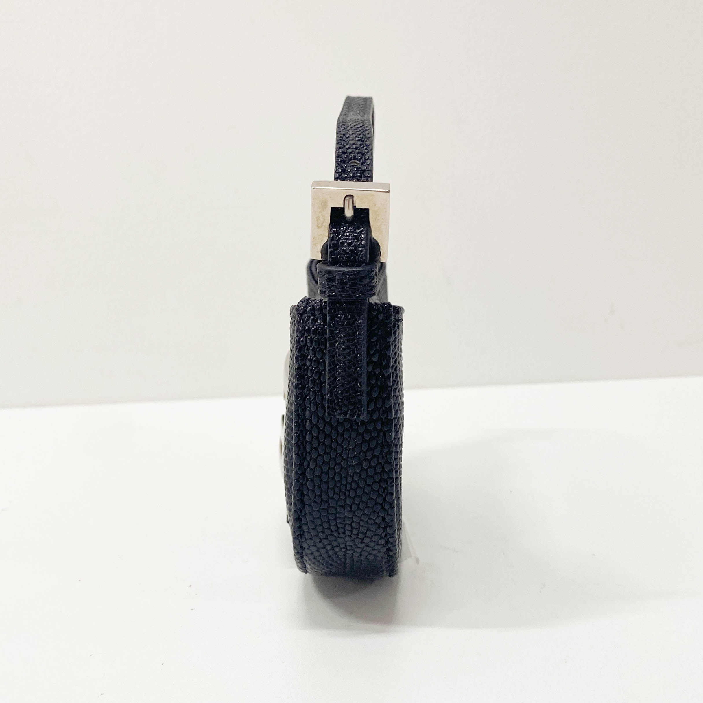 Mini Croissant Black Lizard Embossed Leather Handbag