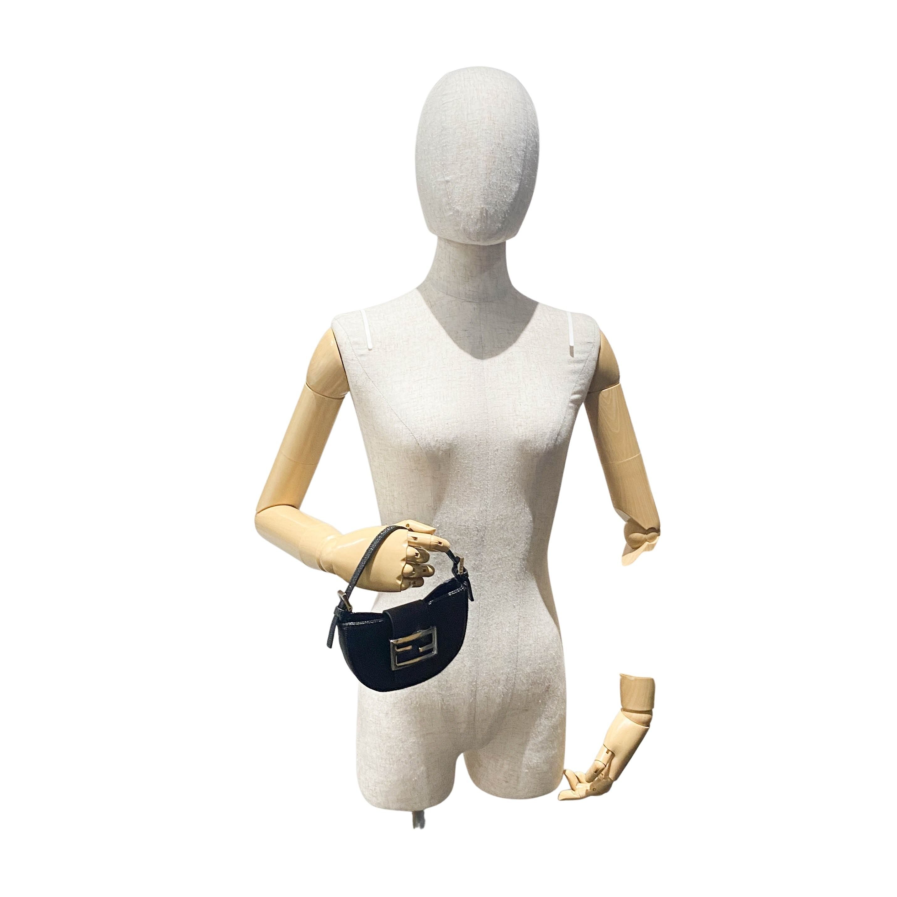 Mini Croissant Black Lizard Embossed Leather Handbag