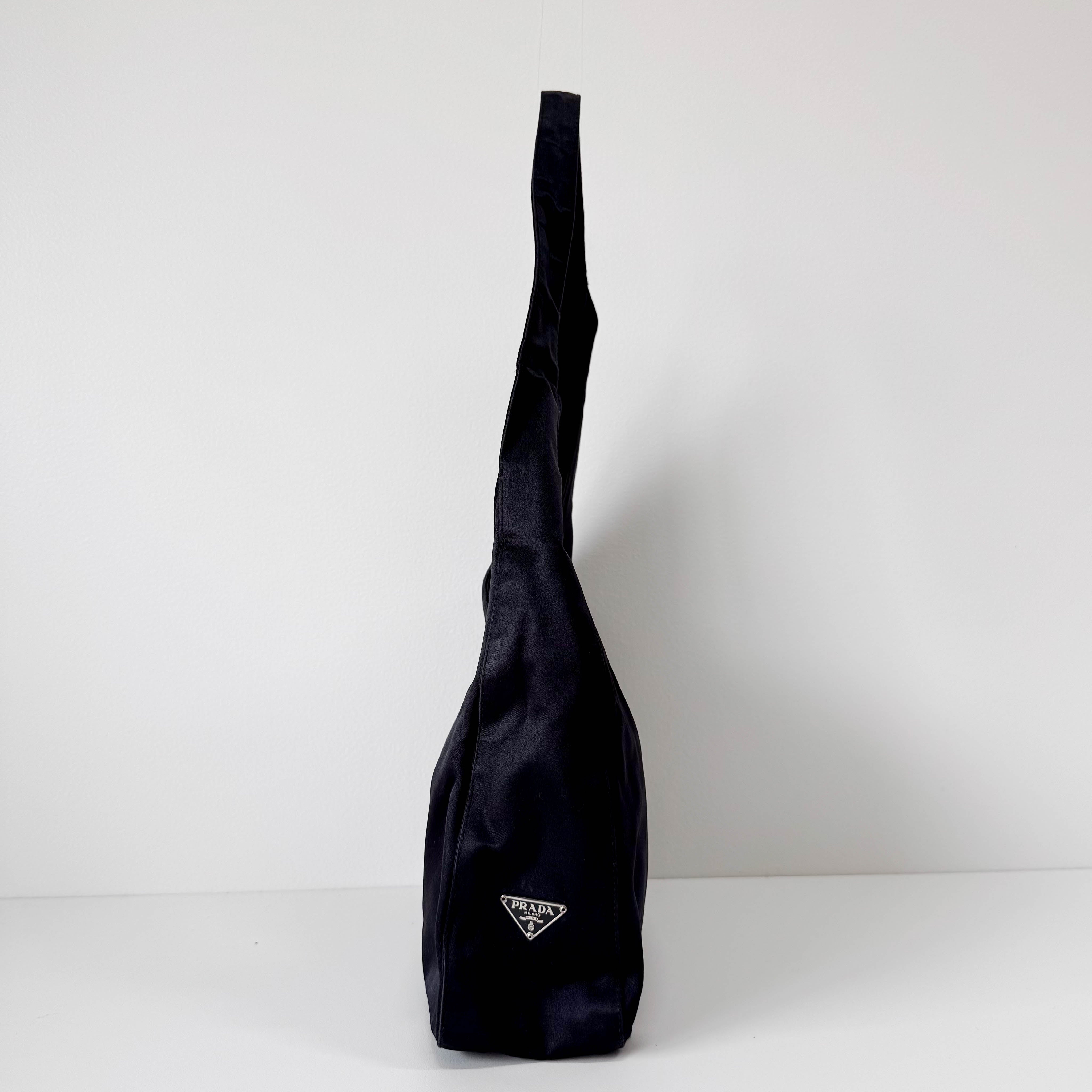 Black Satin Hobo Shoulder Bag