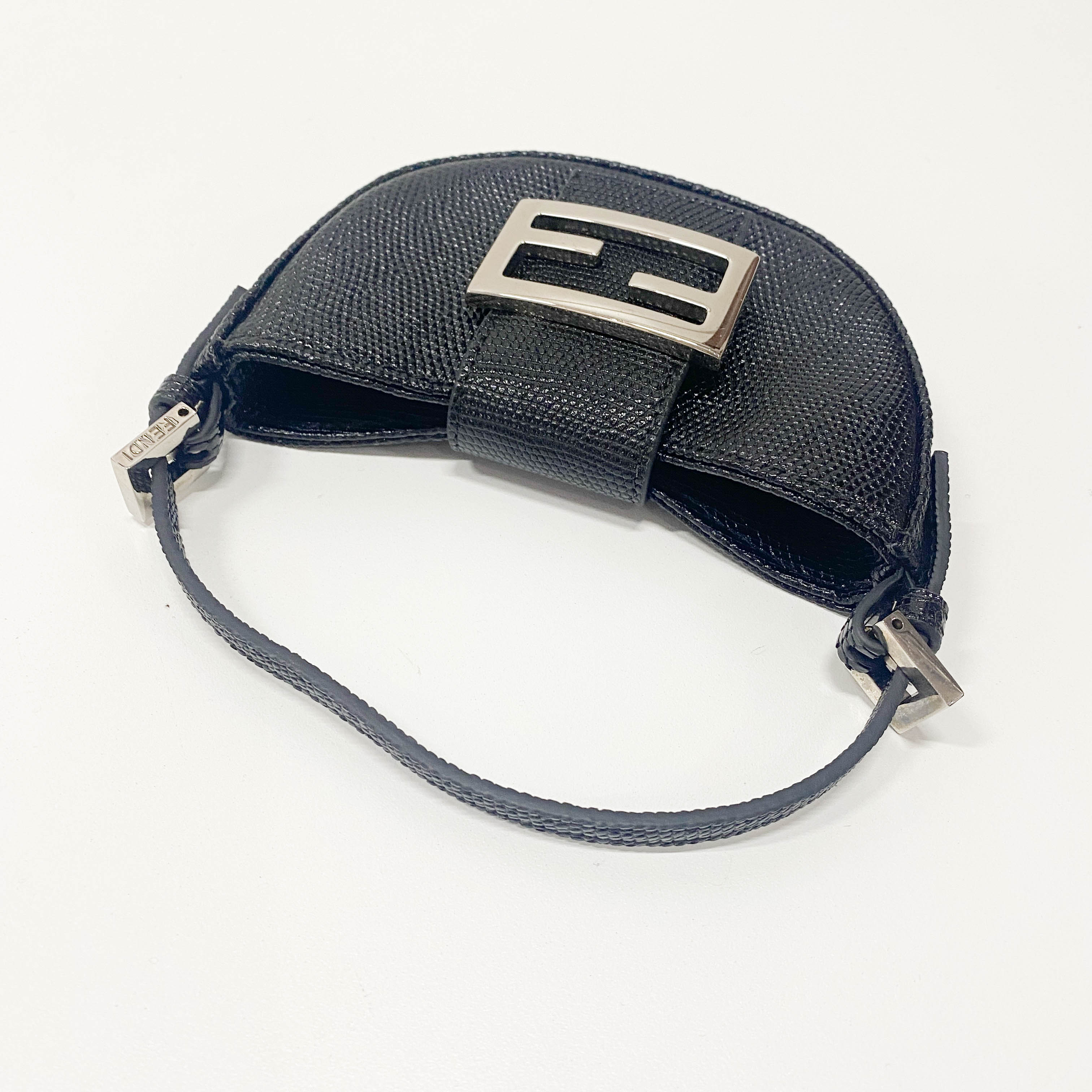 Mini Croissant Black Lizard Embossed Leather Handbag