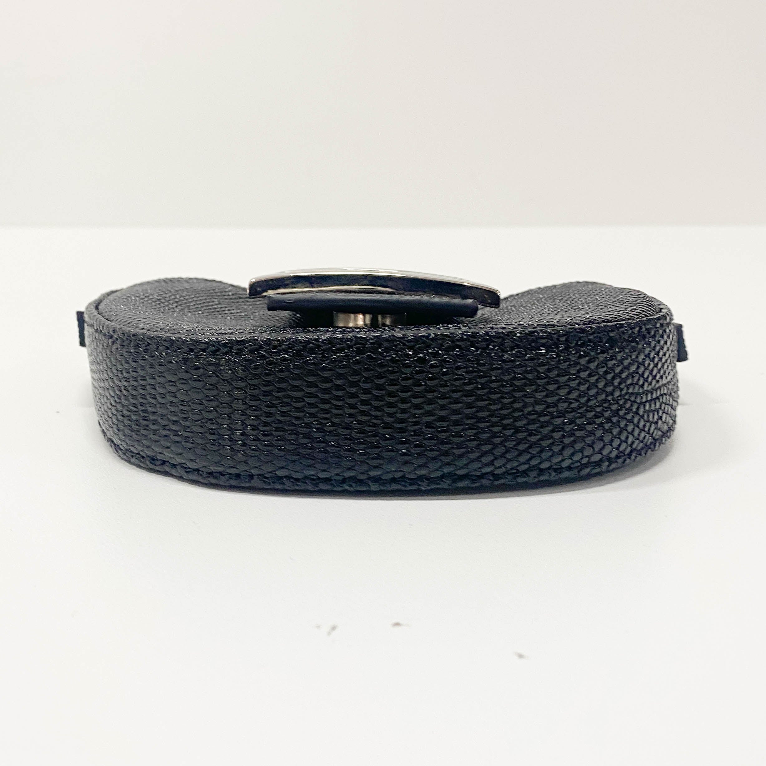 Mini Croissant Black Lizard Embossed Leather Handbag