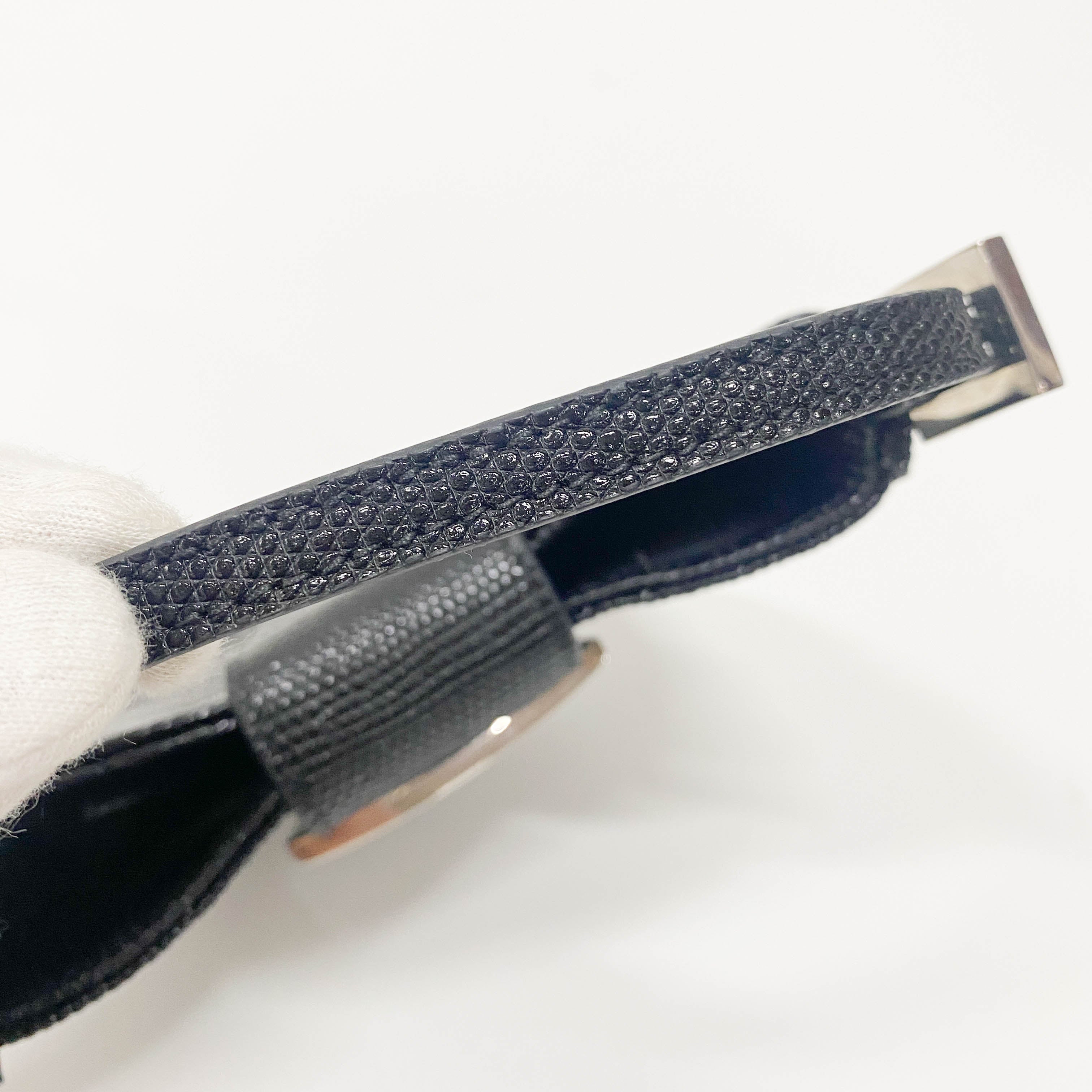 Mini Croissant Black Lizard Embossed Leather Handbag