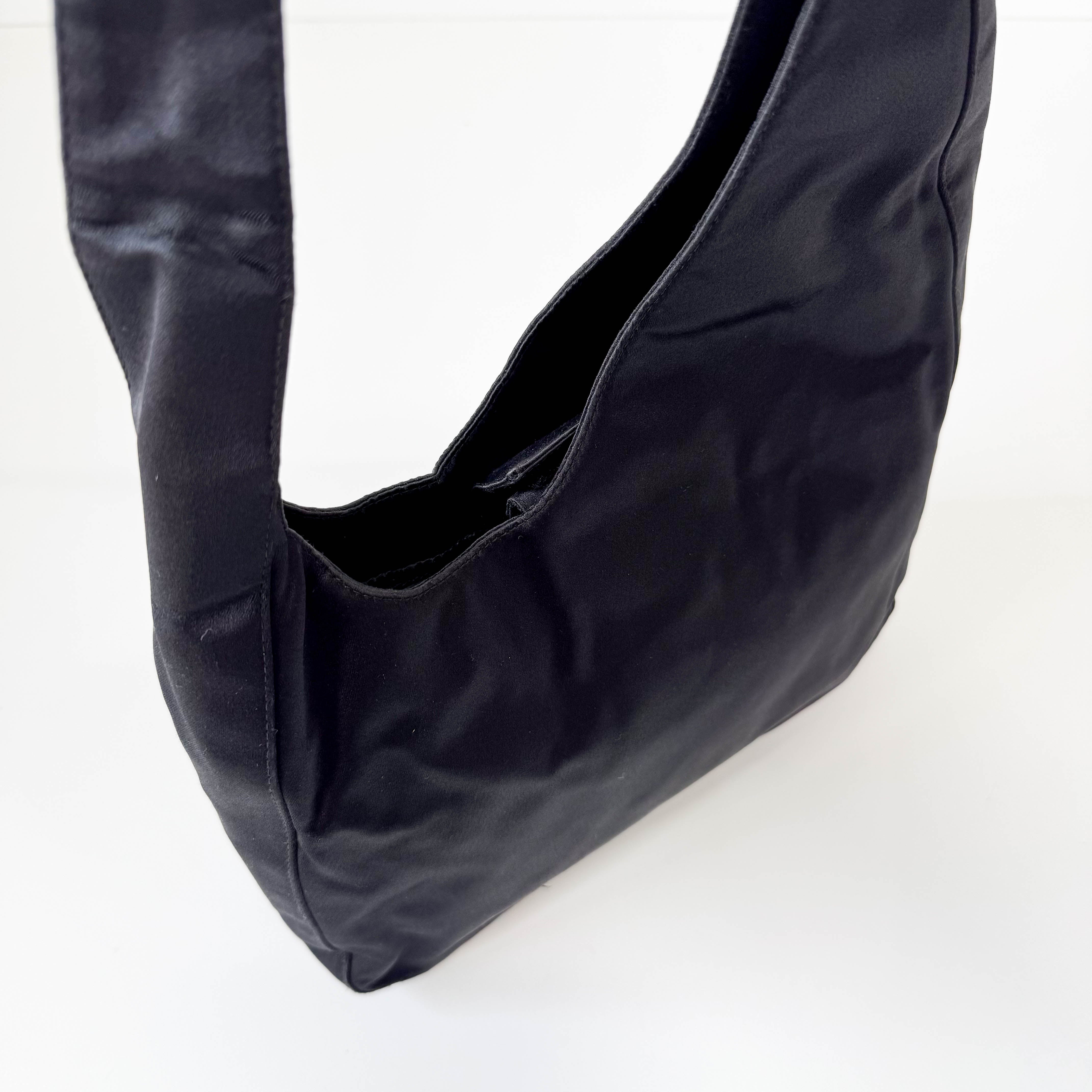 Black Satin Hobo Shoulder Bag