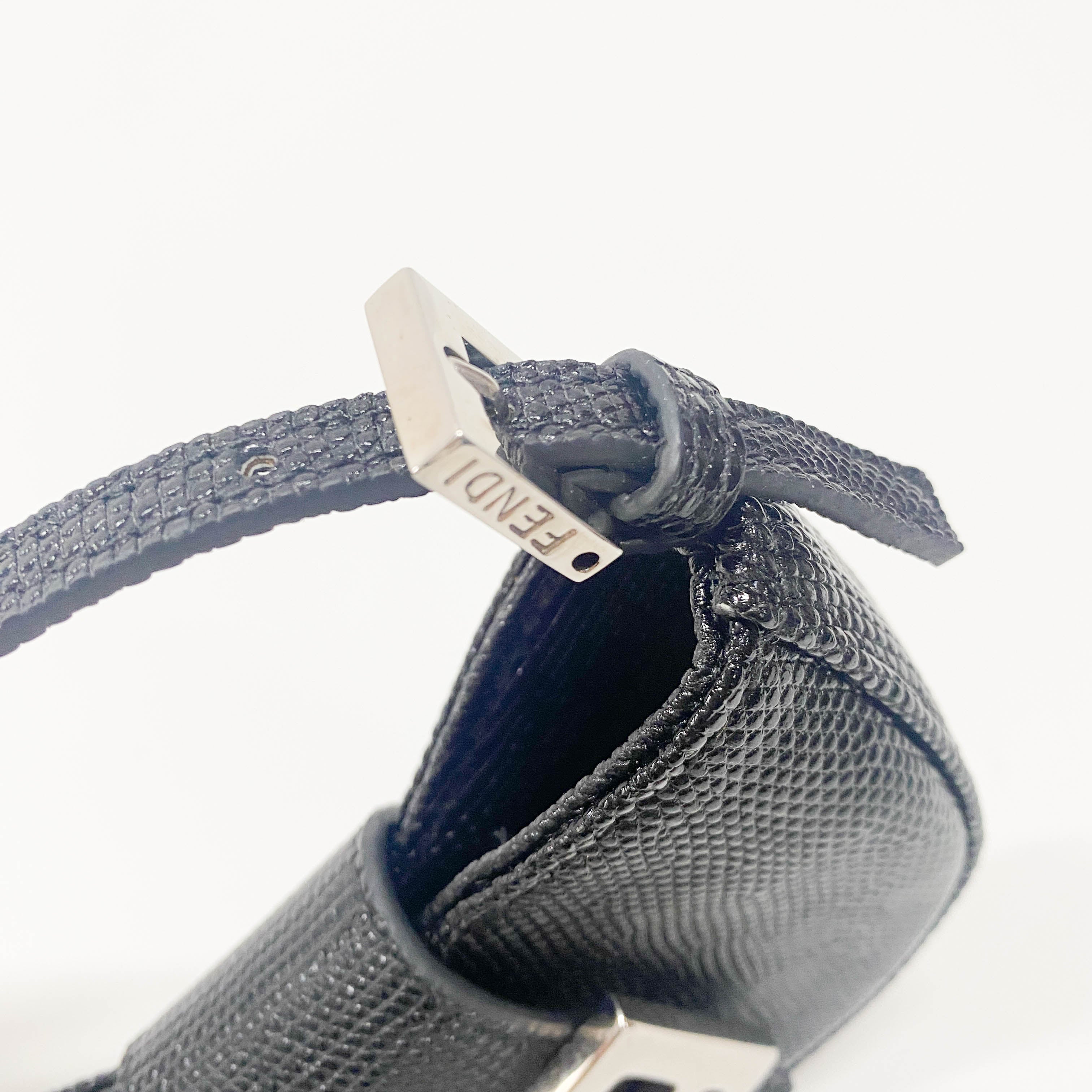 Mini Croissant Black Lizard Embossed Leather Handbag