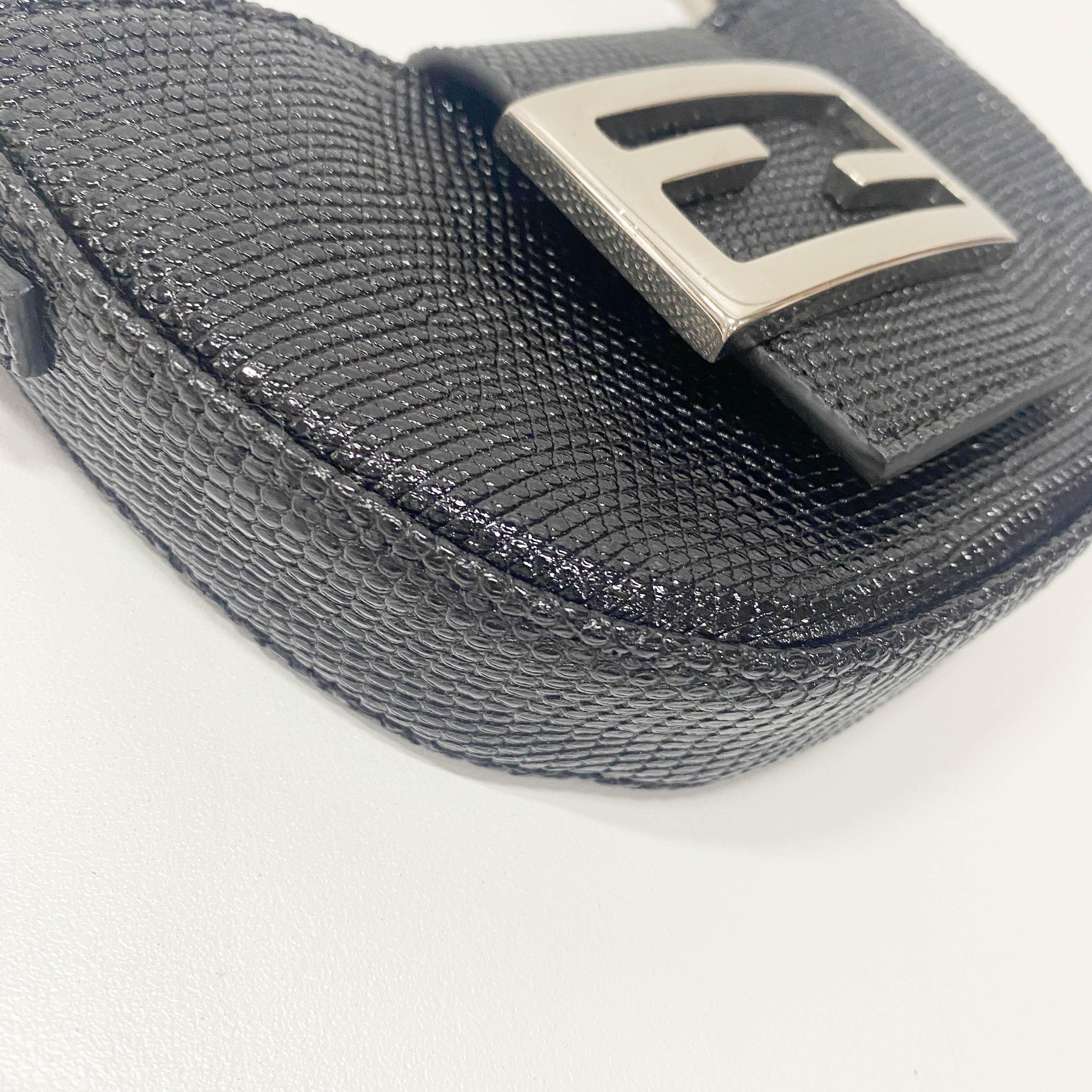 Mini Croissant Black Lizard Embossed Leather Handbag