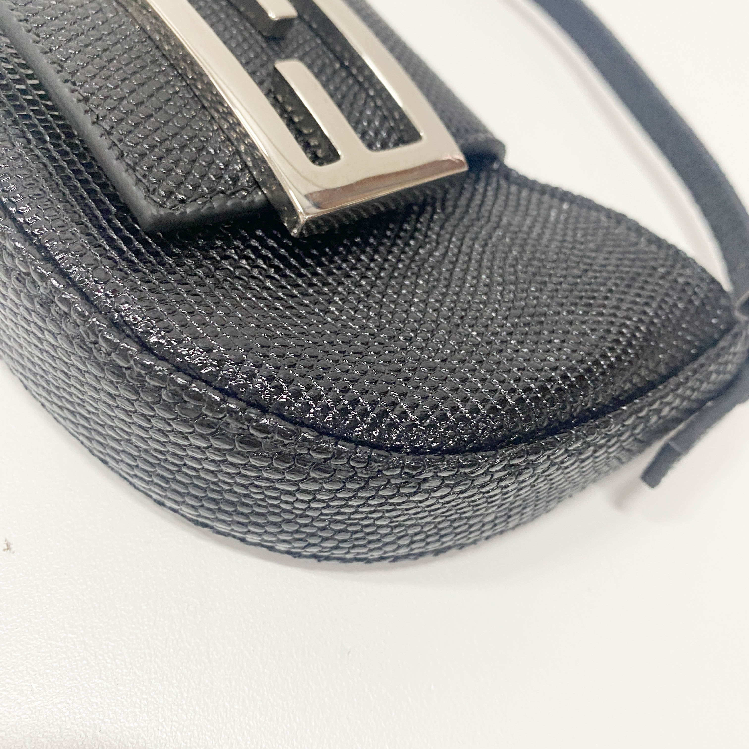 Mini Croissant Black Lizard Embossed Leather Handbag