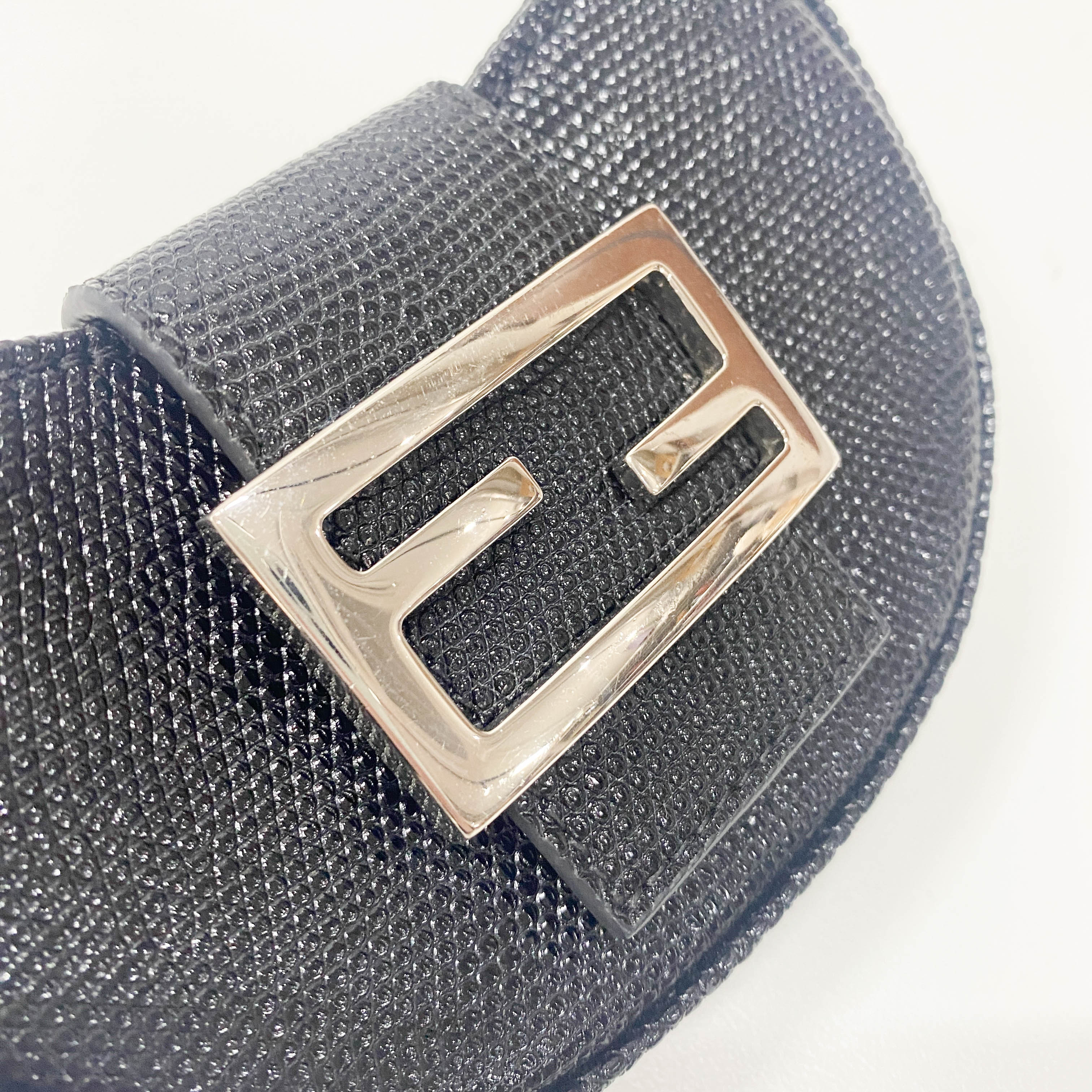 Mini Croissant Black Lizard Embossed Leather Handbag