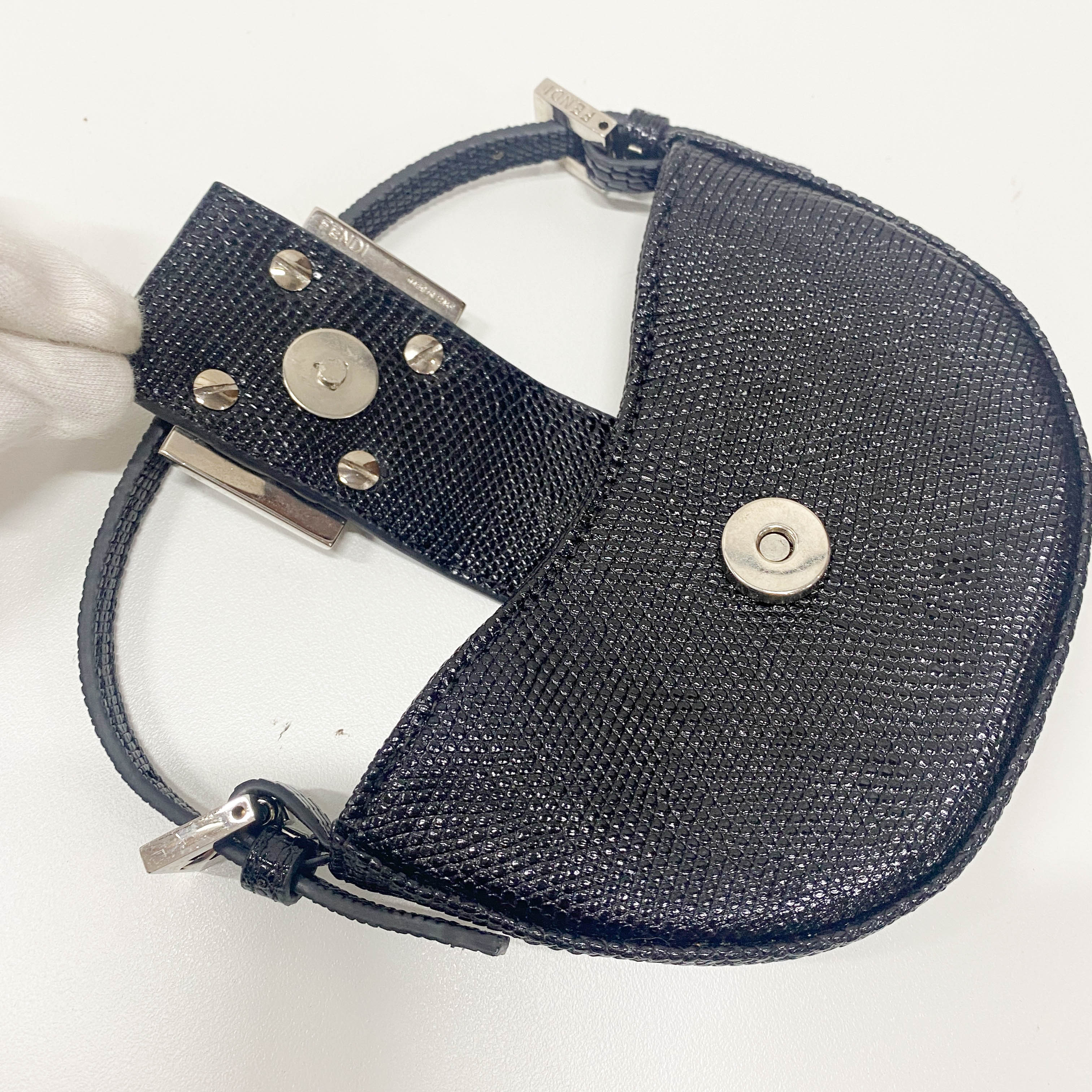 Mini Croissant Black Lizard Embossed Leather Handbag