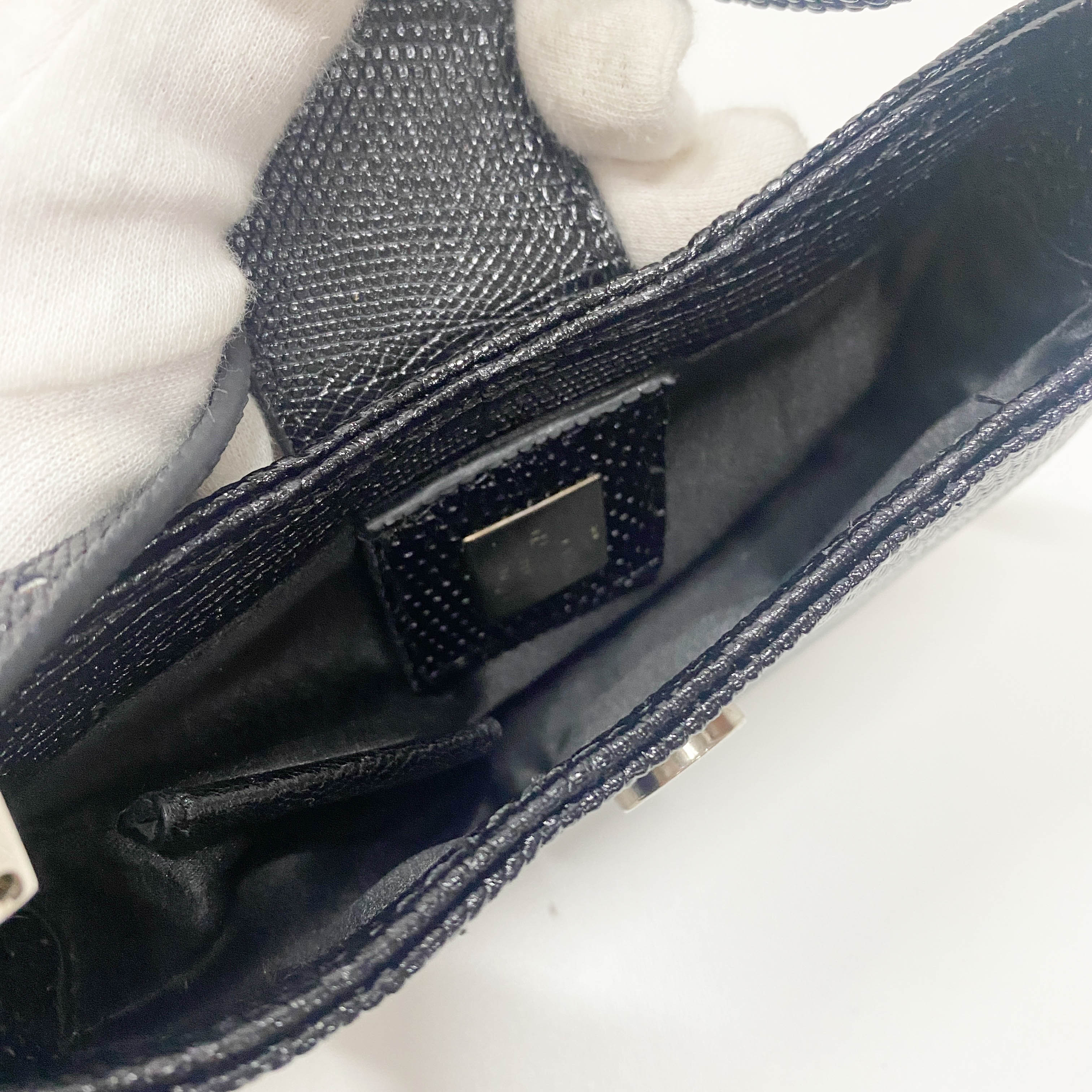 Mini Croissant Black Lizard Embossed Leather Handbag