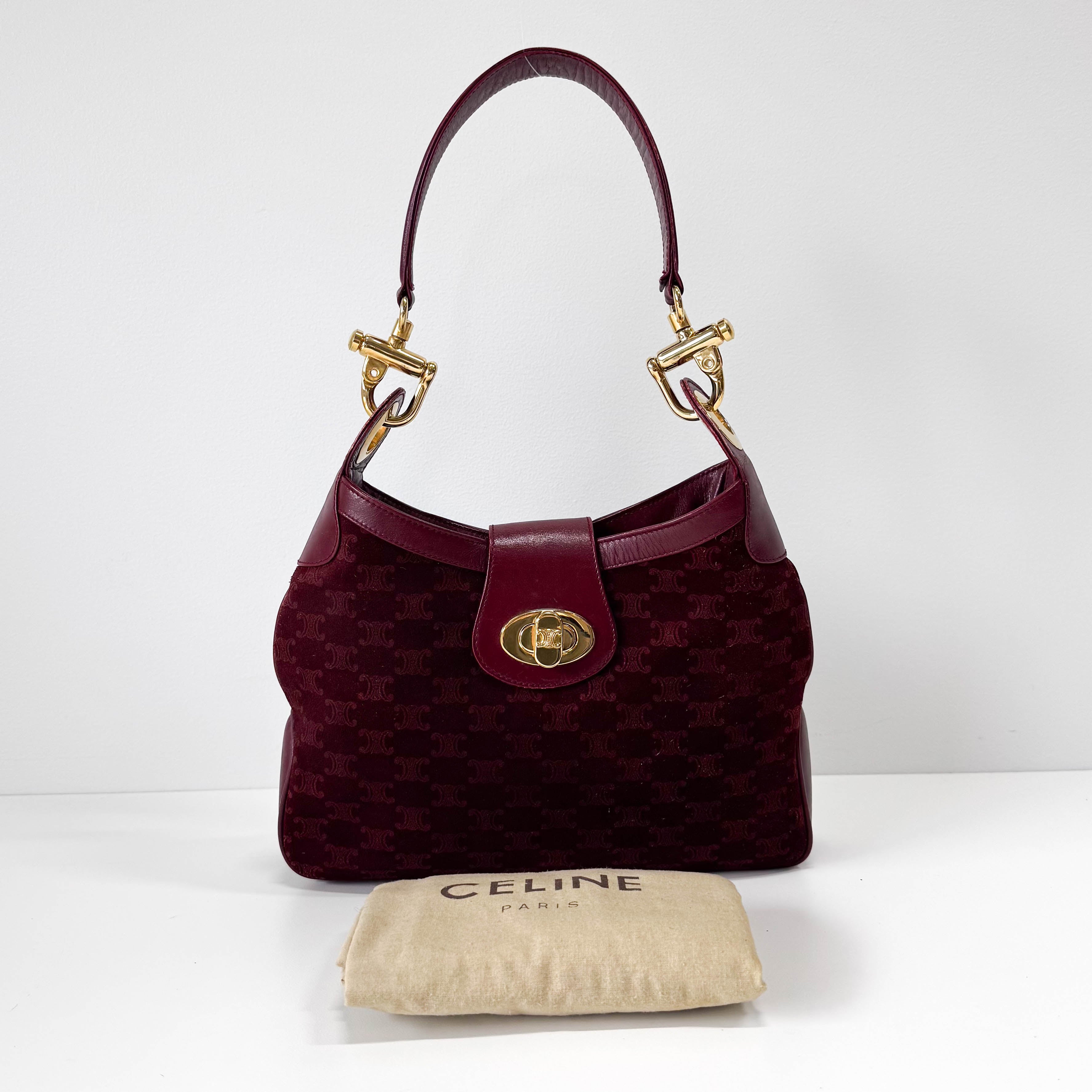 Macadam Triomphe Burgundy Suede Shoulder Bag