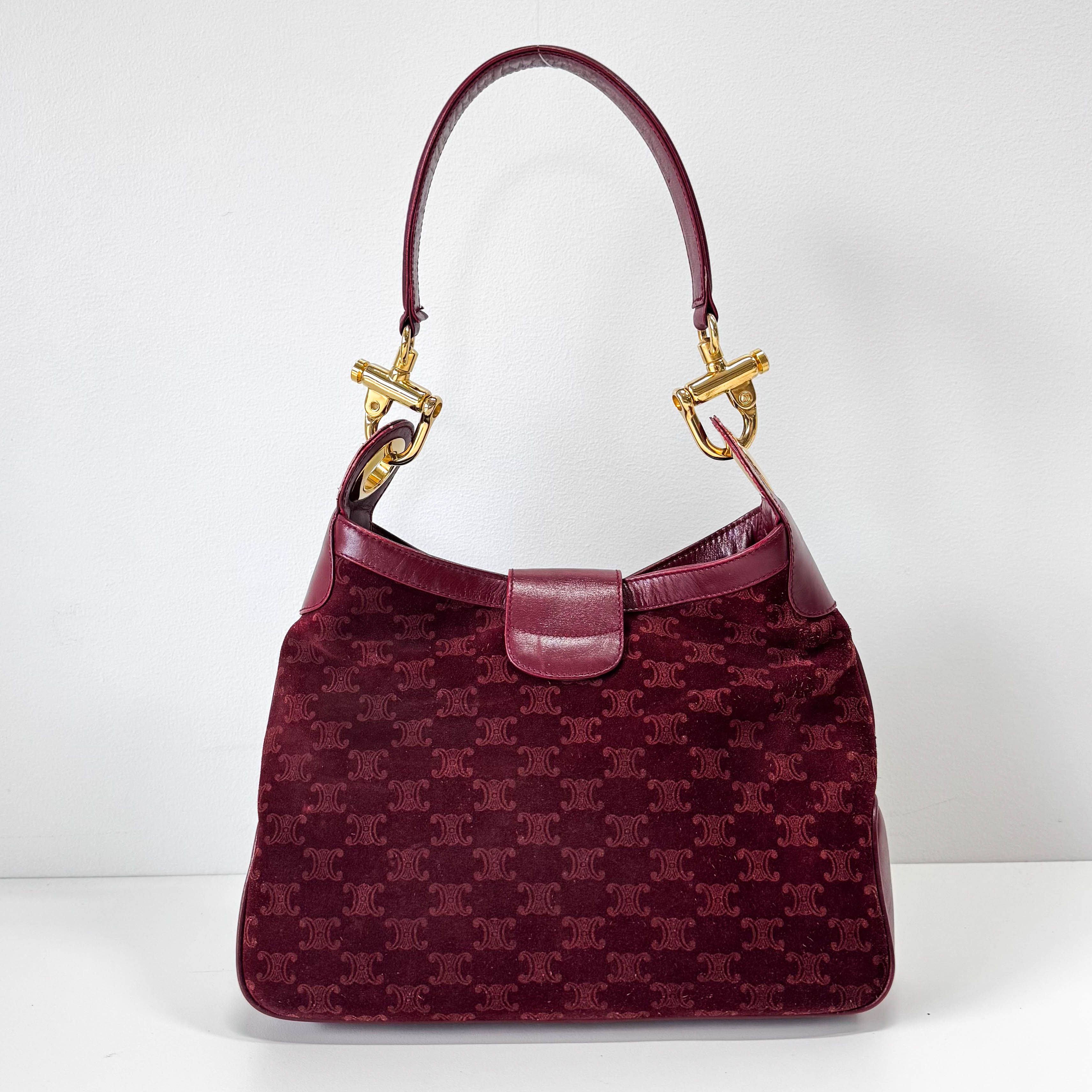 Macadam Triomphe Burgundy Suede Shoulder Bag