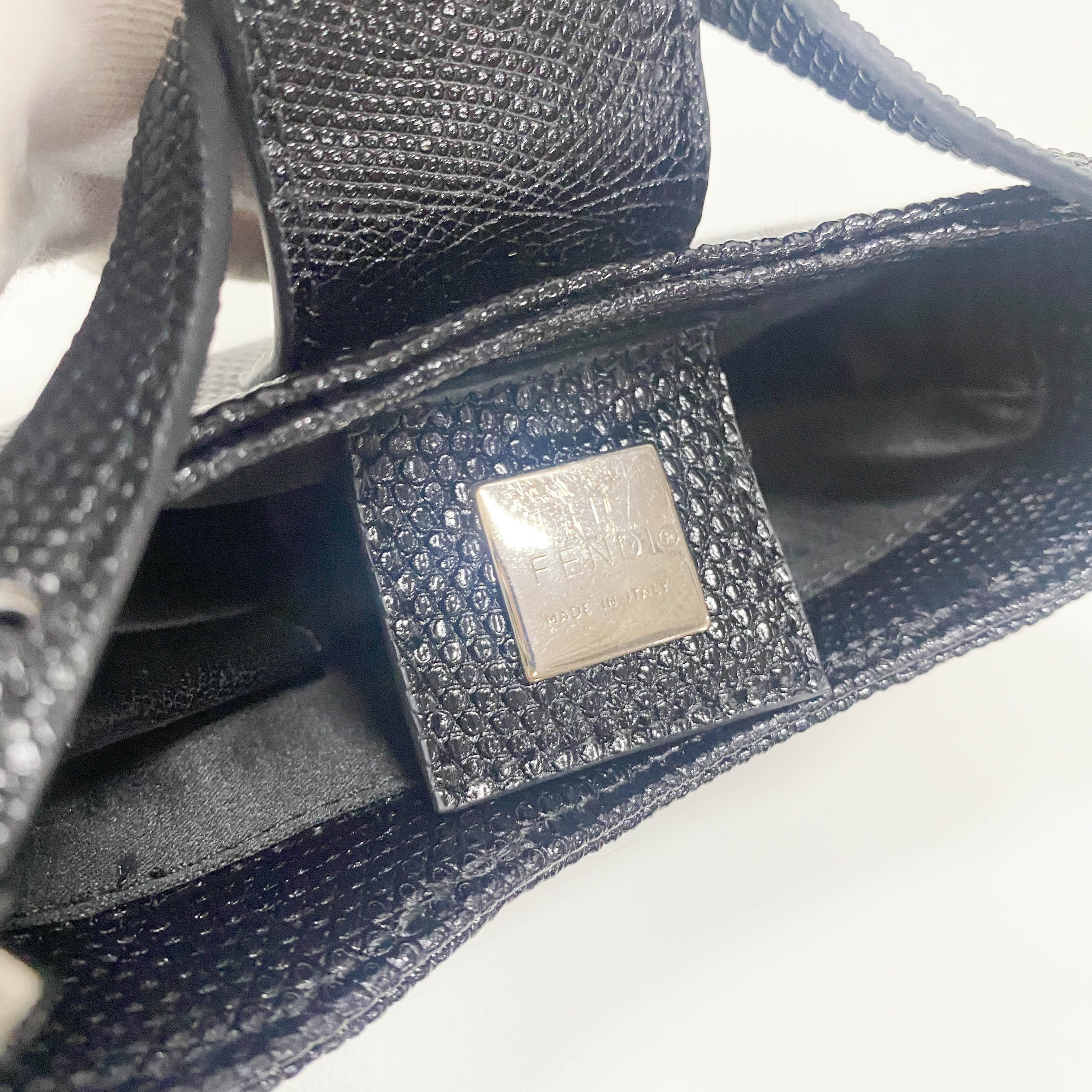 Mini Croissant Black Lizard Embossed Leather Handbag