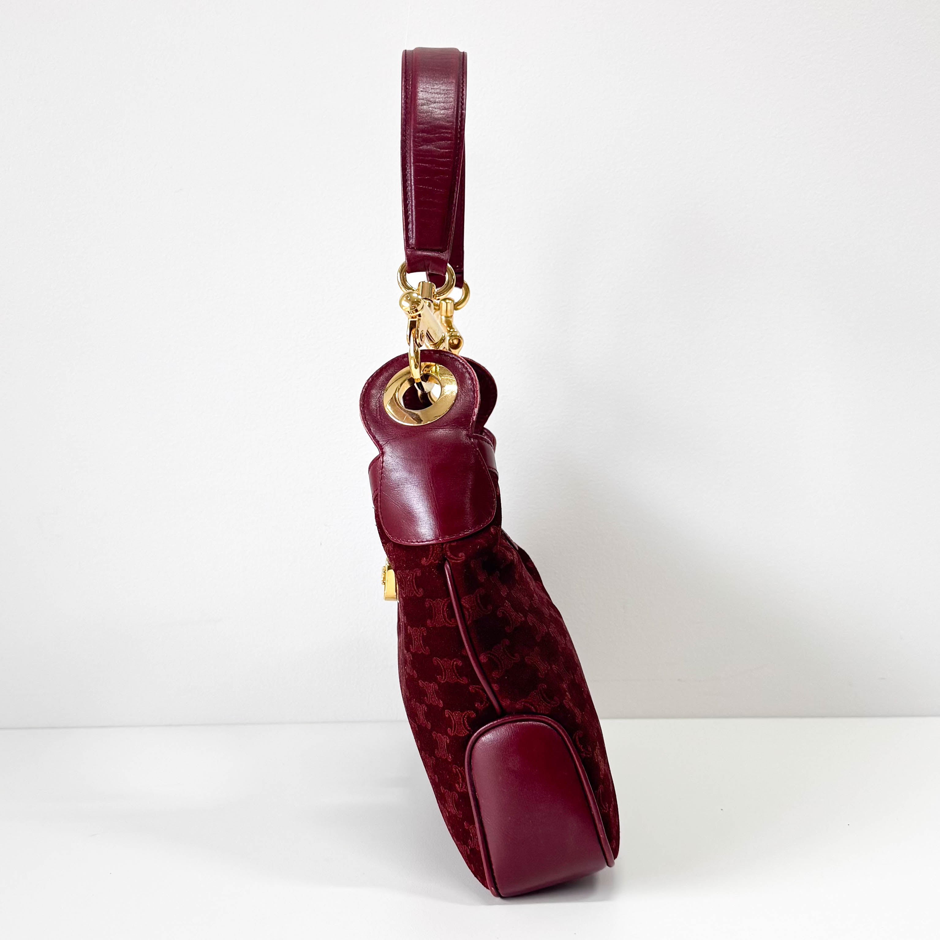 Macadam Triomphe Burgundy Suede Shoulder Bag