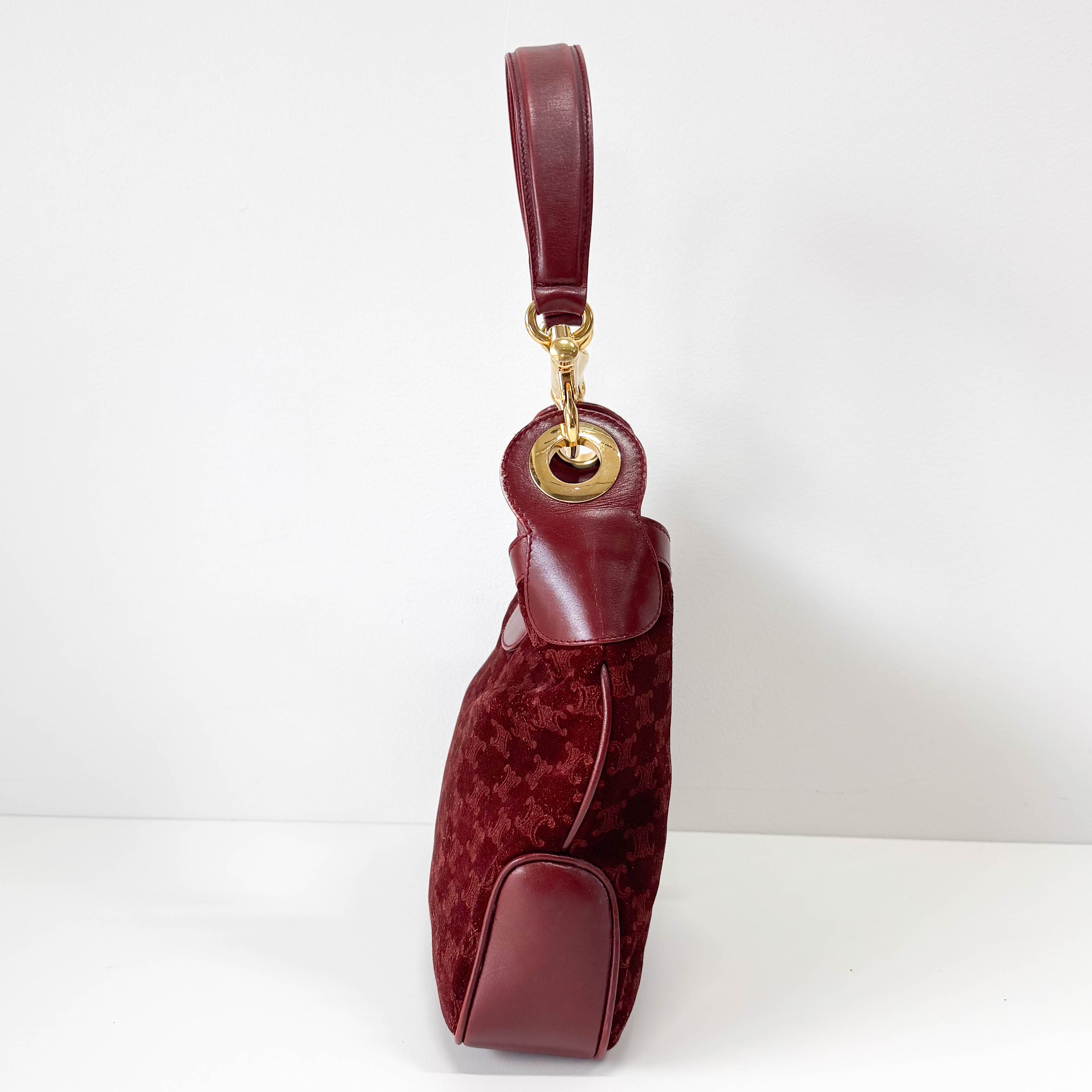 Macadam Triomphe Burgundy Suede Shoulder Bag