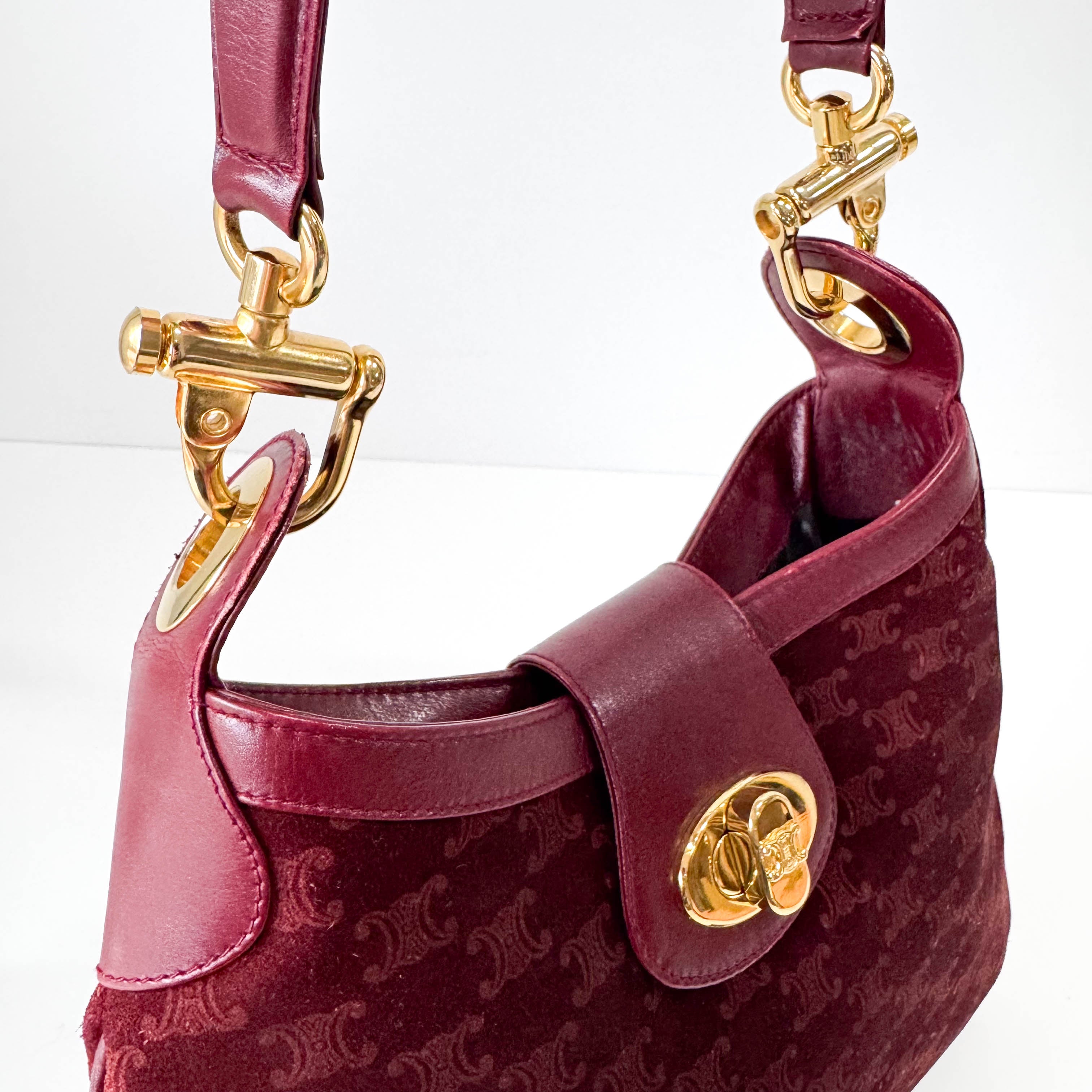 Macadam Triomphe Burgundy Suede Shoulder Bag